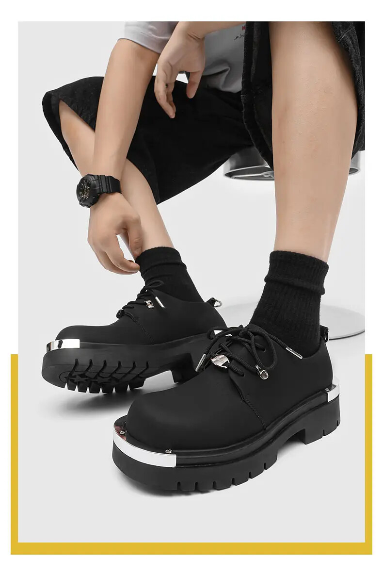Mens Metal Round Toe Casual Lace Up Dress Formal Business Platform Fashion Shoes