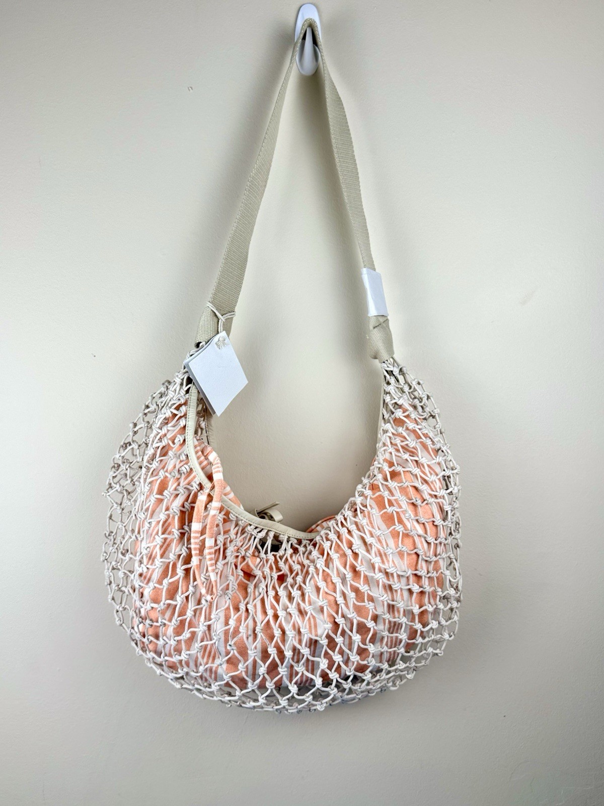 Free People Silver Springs Sling Bag Net Crochet Leather in cream