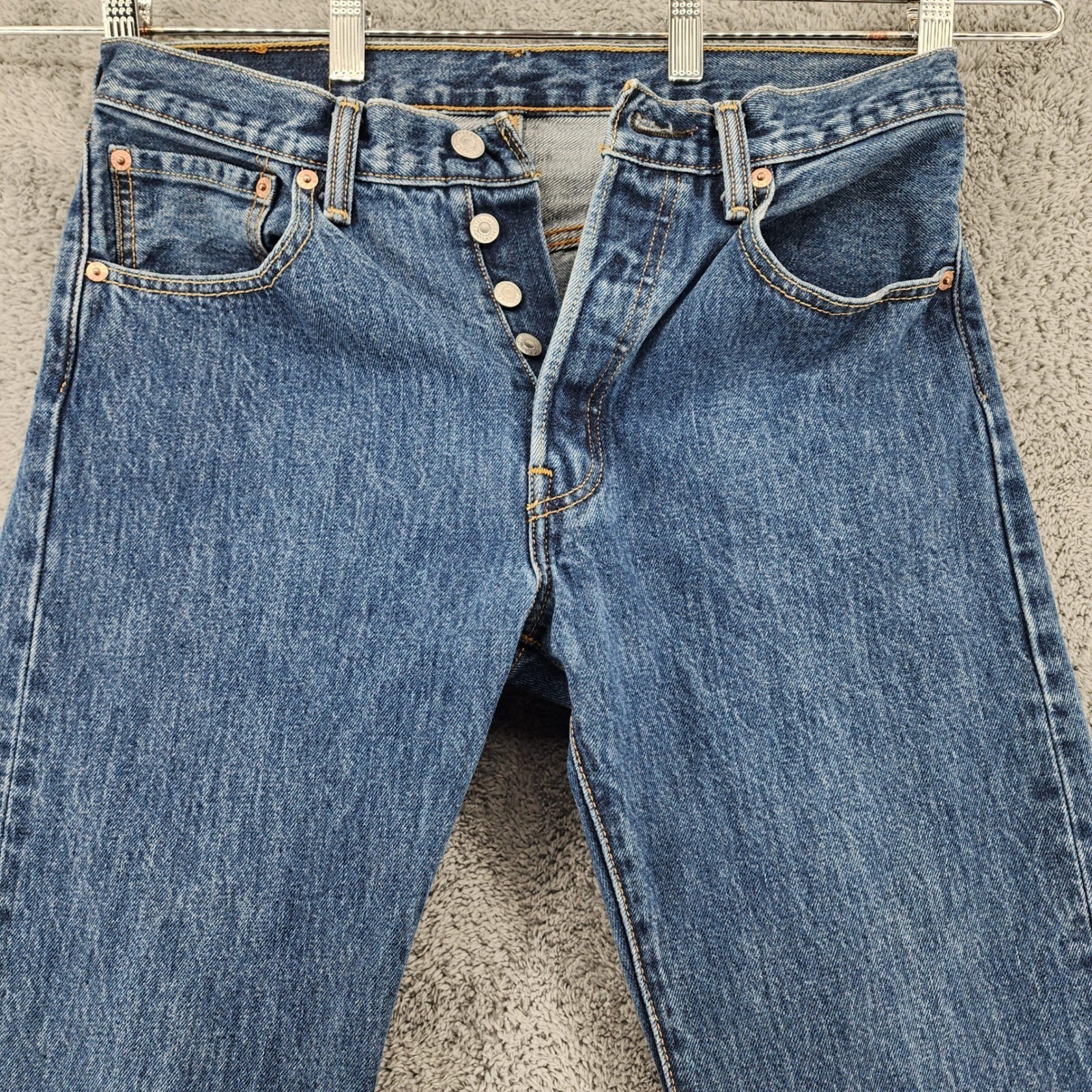 Levis 501 Jeans Mens 31×30 Blue Dark Stonewash Denim Straight Button Fly Red Tab