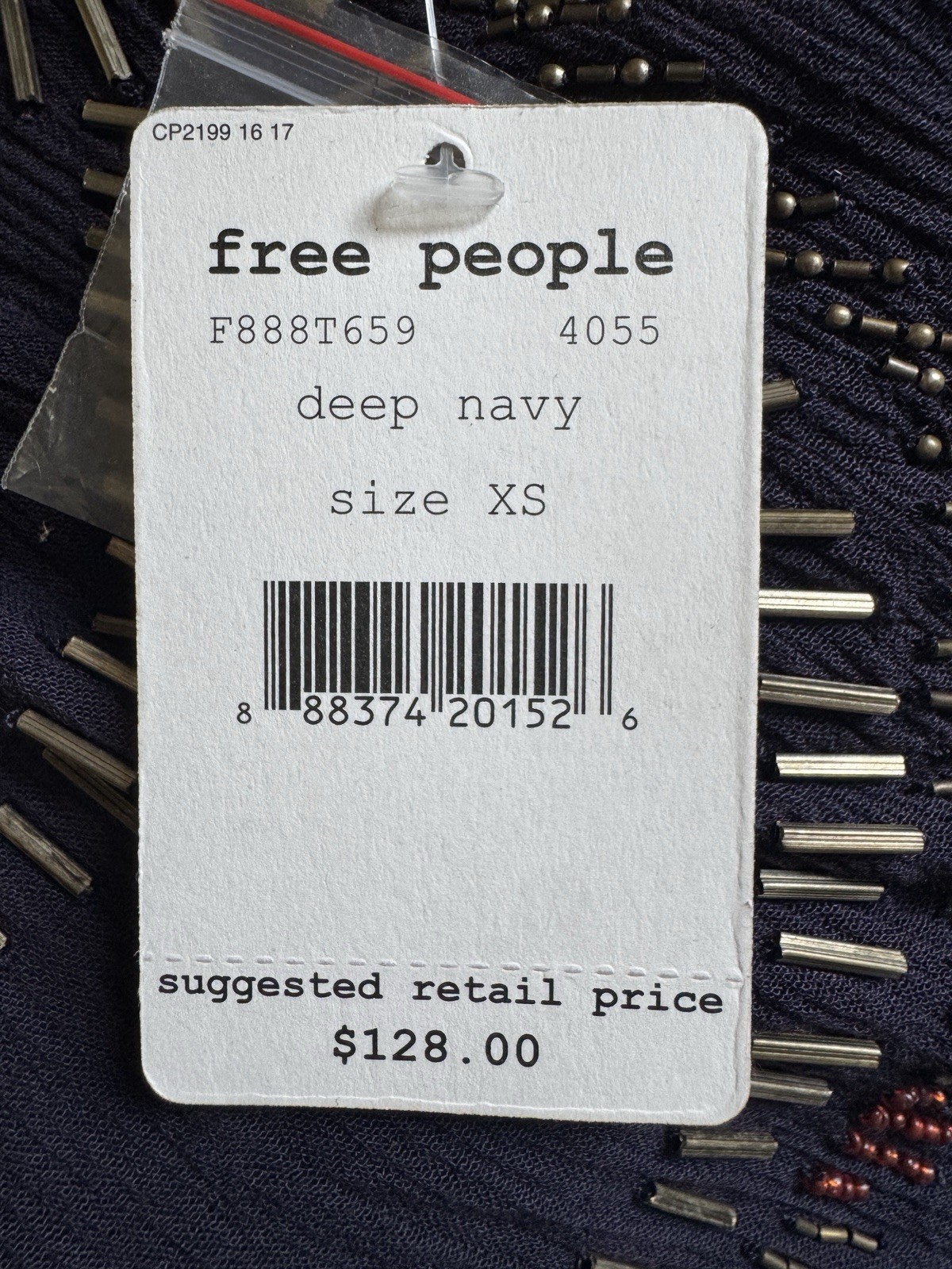 Free People Beaded Embellished Navy Sleeveless Tunic Top XS NWT $128 Boho