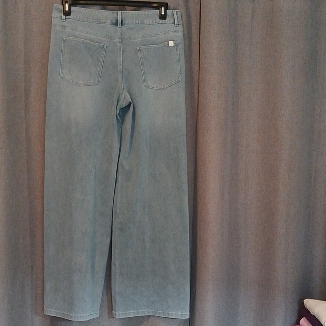 Halara Women’s Tall Wide-Leg Jeans Light Wash Blue Stretch Asymmetric 5-Pocket