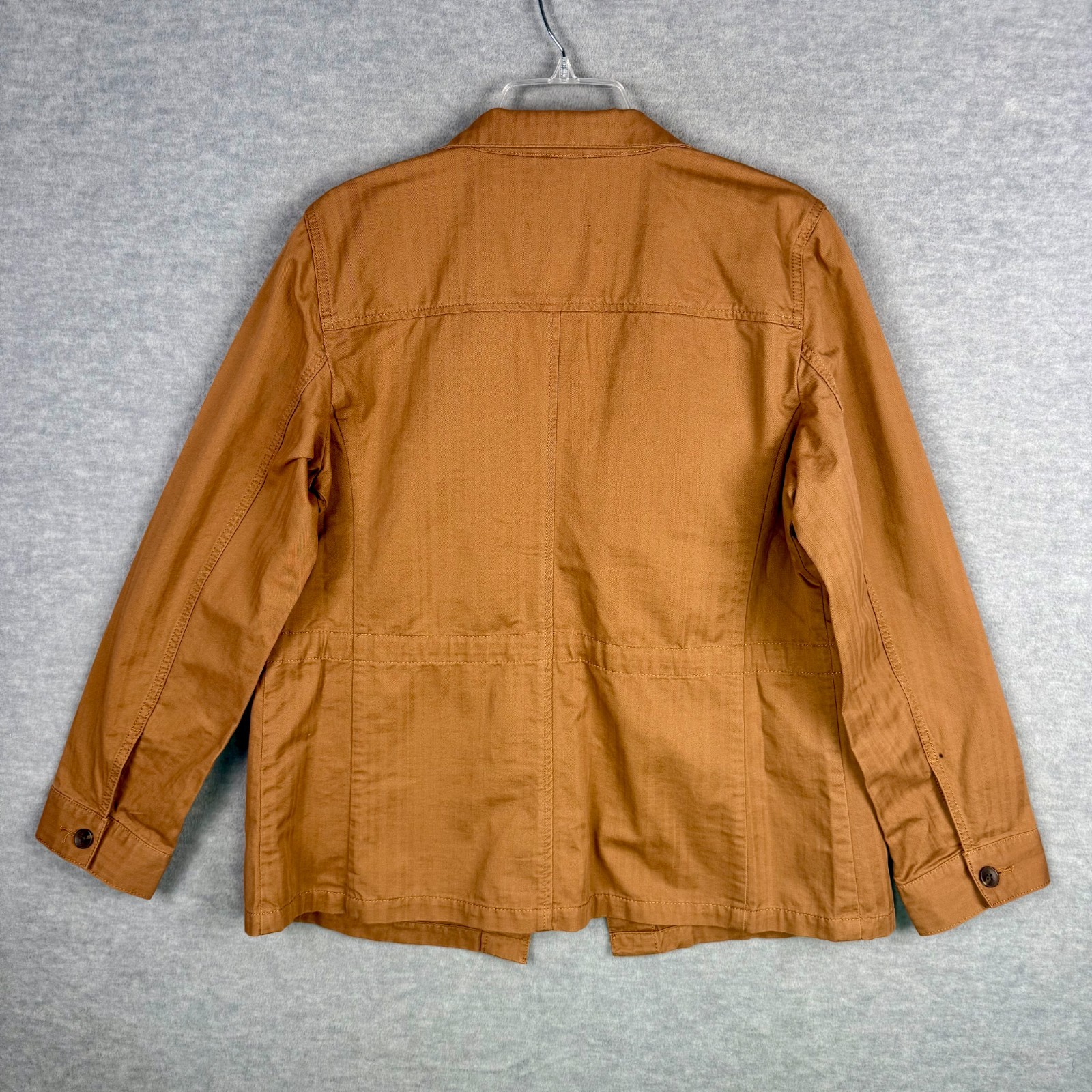 Talbots L Herringbone Twill Safari Utility Jacket Caramel Brown Field Coat