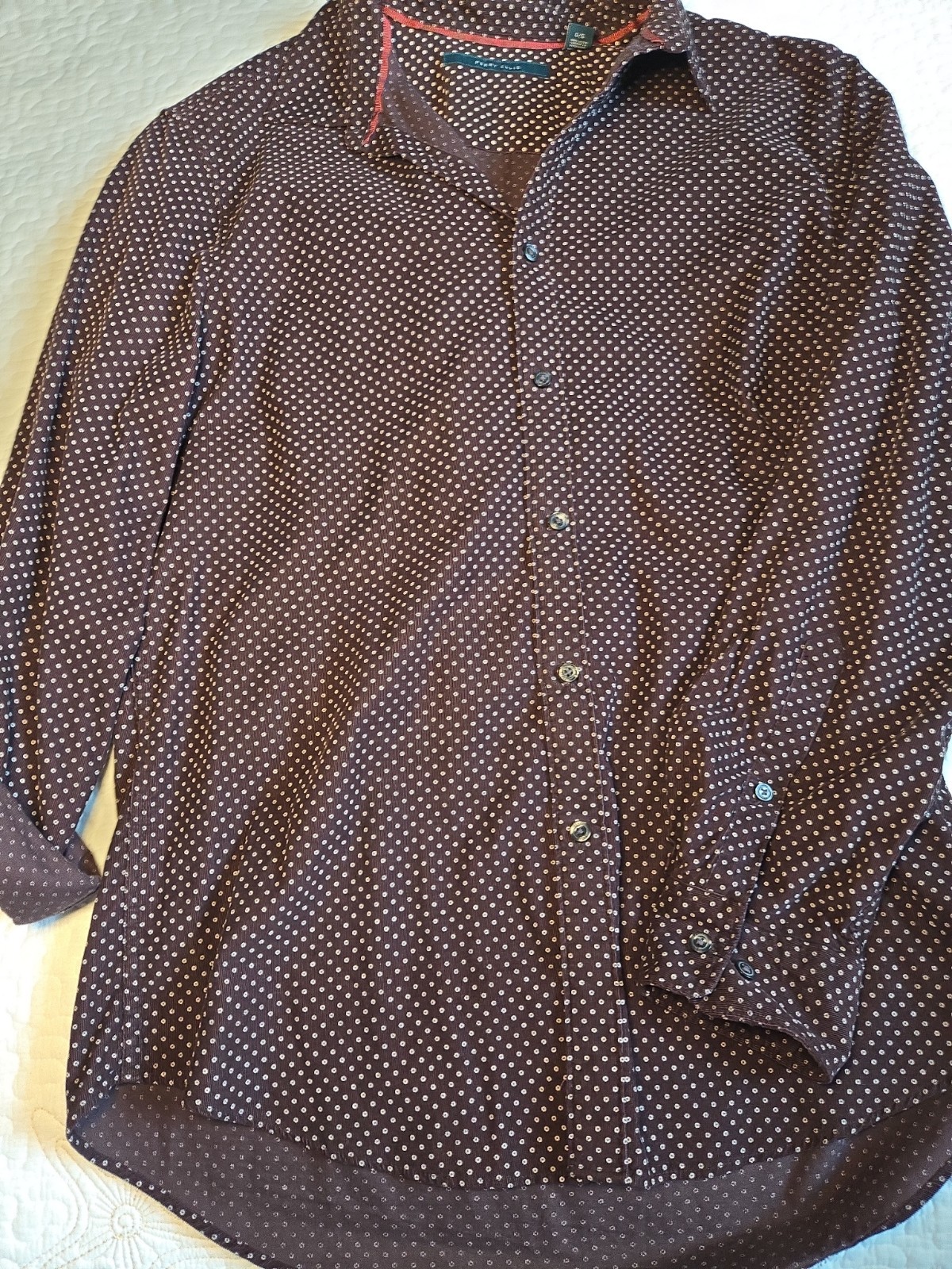 Perry Ellis Mens Button-up Shirt Size Large Fine Corduroy Long Sleeve Maroon