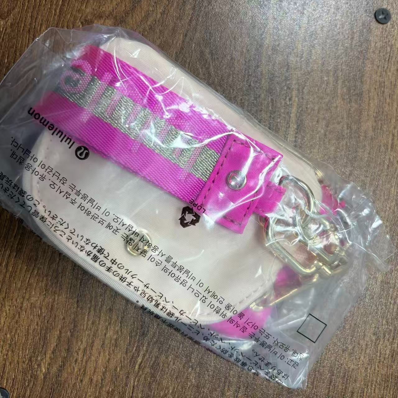 Lululemon Athletica Dual Pouch Wristlet Keychain Wallet Gold and rose red