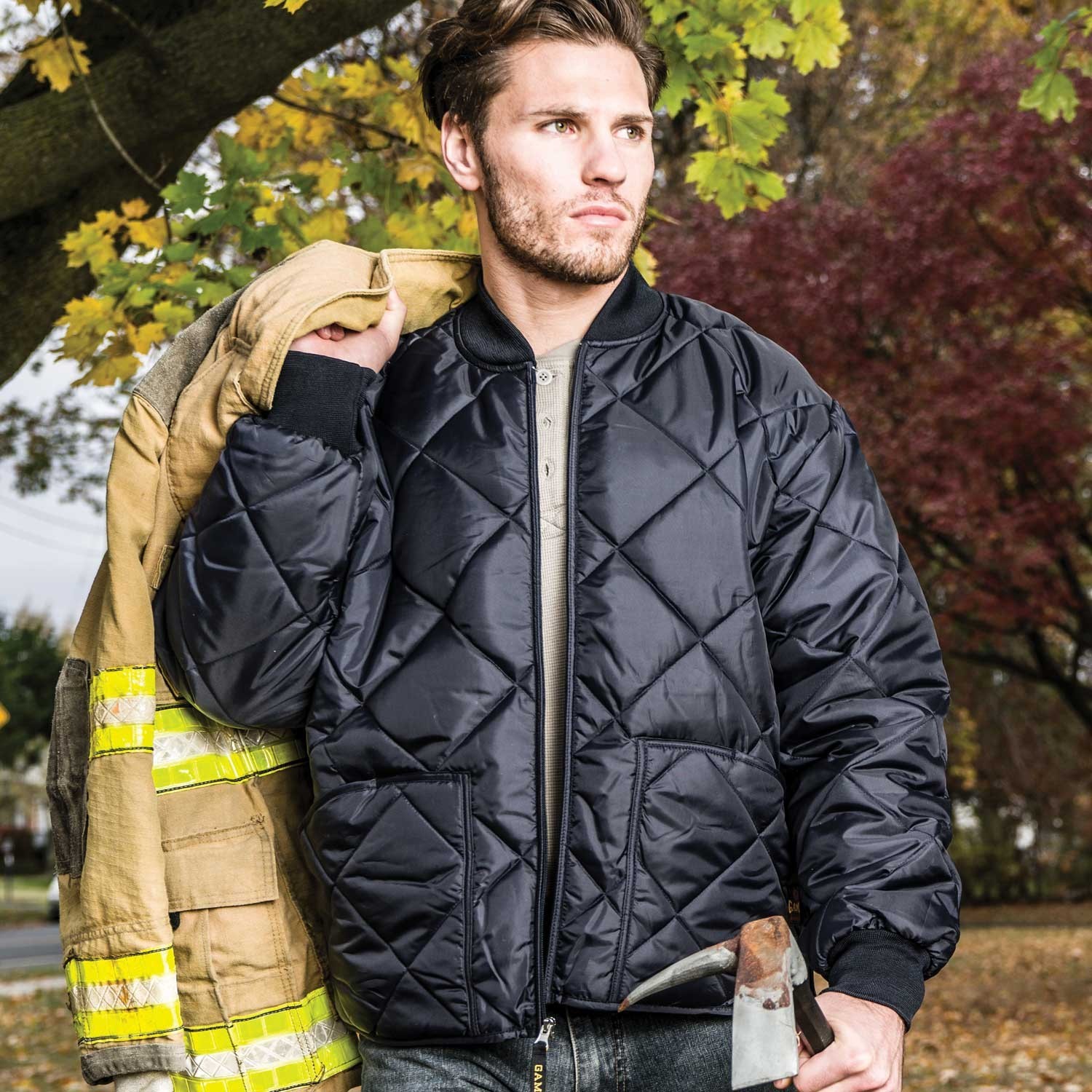 NEW Embroidered GAME Apparel Men’s 1221-J The Bravest Diamond Quilt Jacket Navy