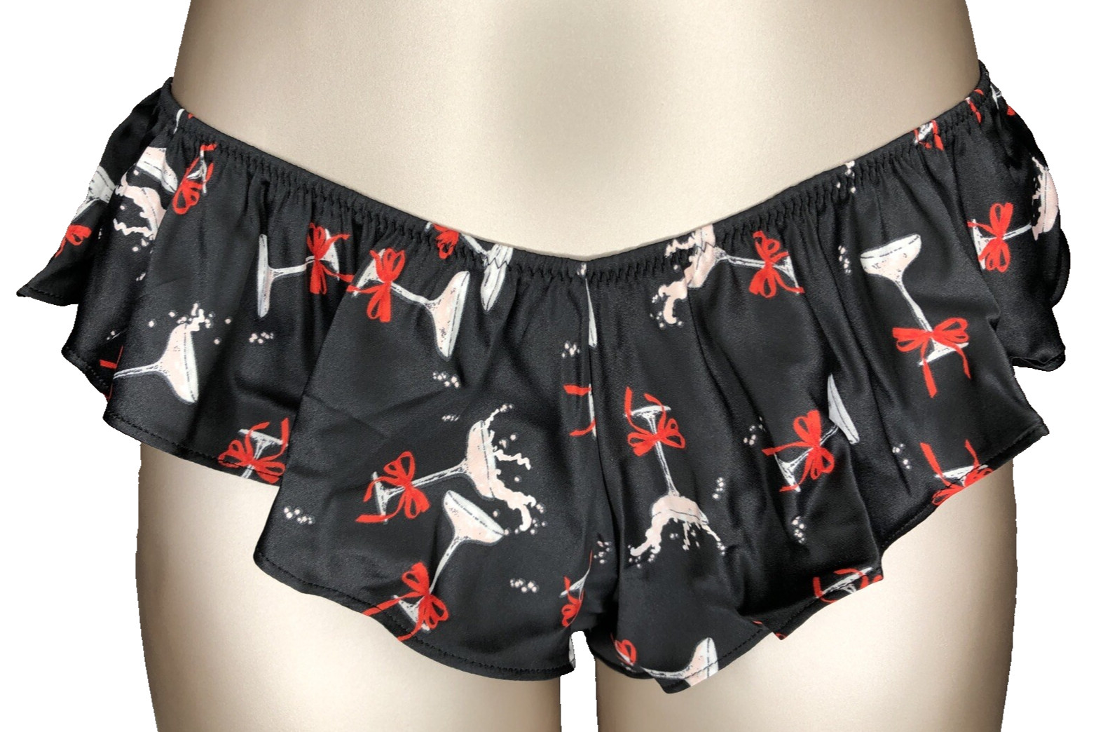Victoria’s Secret Very Sexy NWT Flutter Cheeky Panty Medium Black Cocktails Bows