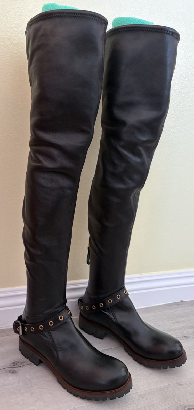 Sergio Rossi Butter Soft Black Leather 27” Thigh High Boots Sz 38.5 39 39.5 READ