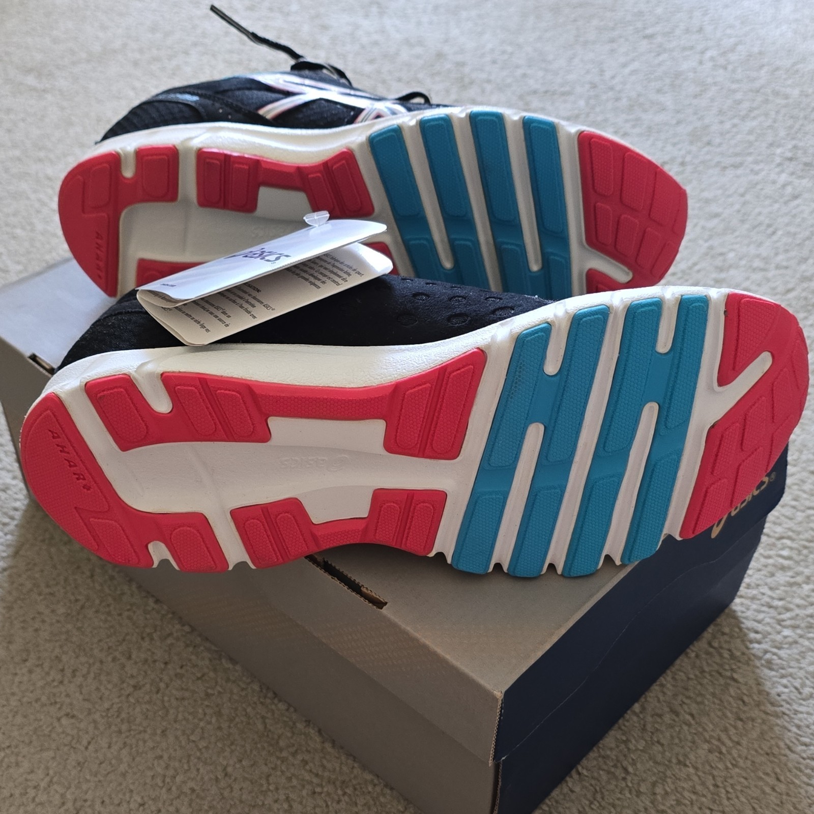 ASICS Women’s Black/Blue/Pink Low Top Lace-Up Athletic Sneakers Rubber Sole