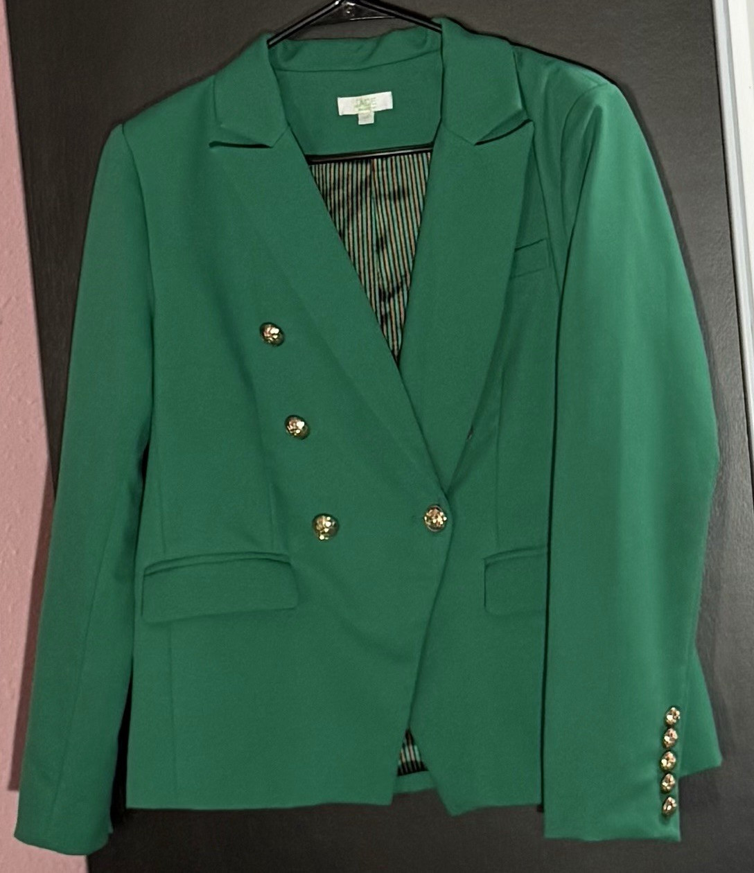 JADE Green Double-Breasted Lined Blazer Jacket, Button Closure, Pockets M