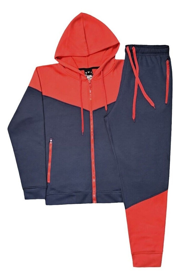 Men’s Classic 2 Piece Sportswear 2-Toned Jogger Fleece Sweatsuit W/Drawstrings