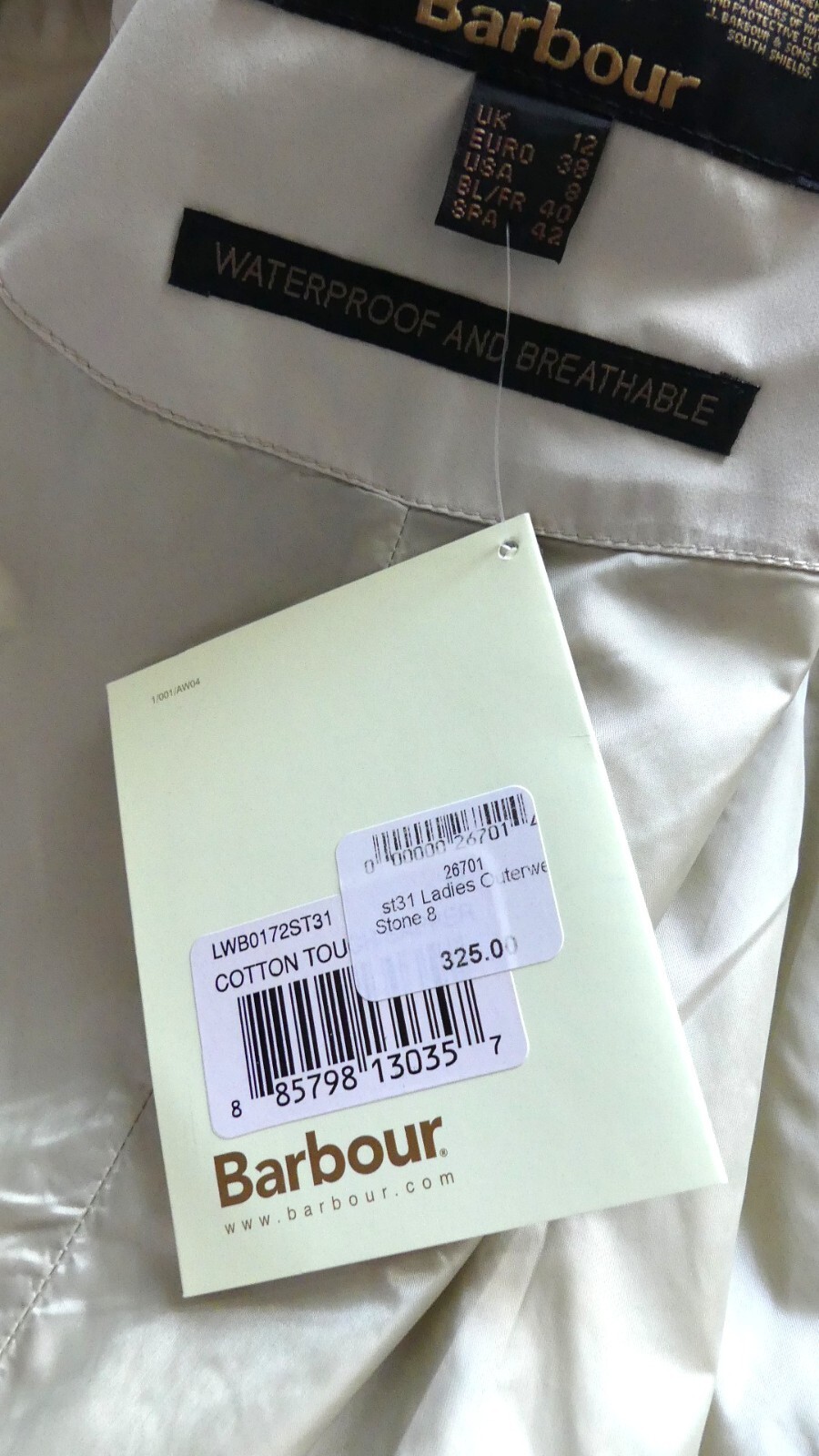 Barbour Rain Trench Coat Waterproof Featherweight Valerie Short US Size 8 Lt Tan