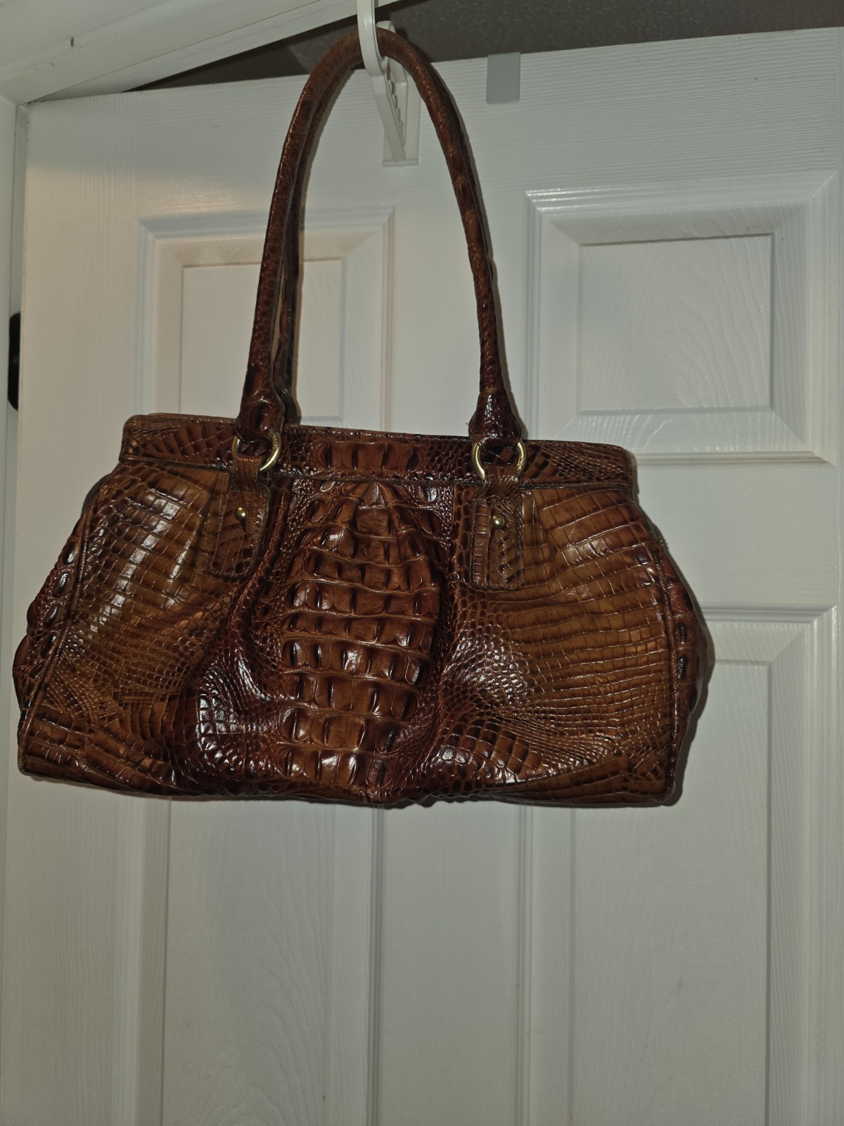 BRAHMIN Elouise Large Shoulder Bag Brown Melb Croc Emb Leather VGT?