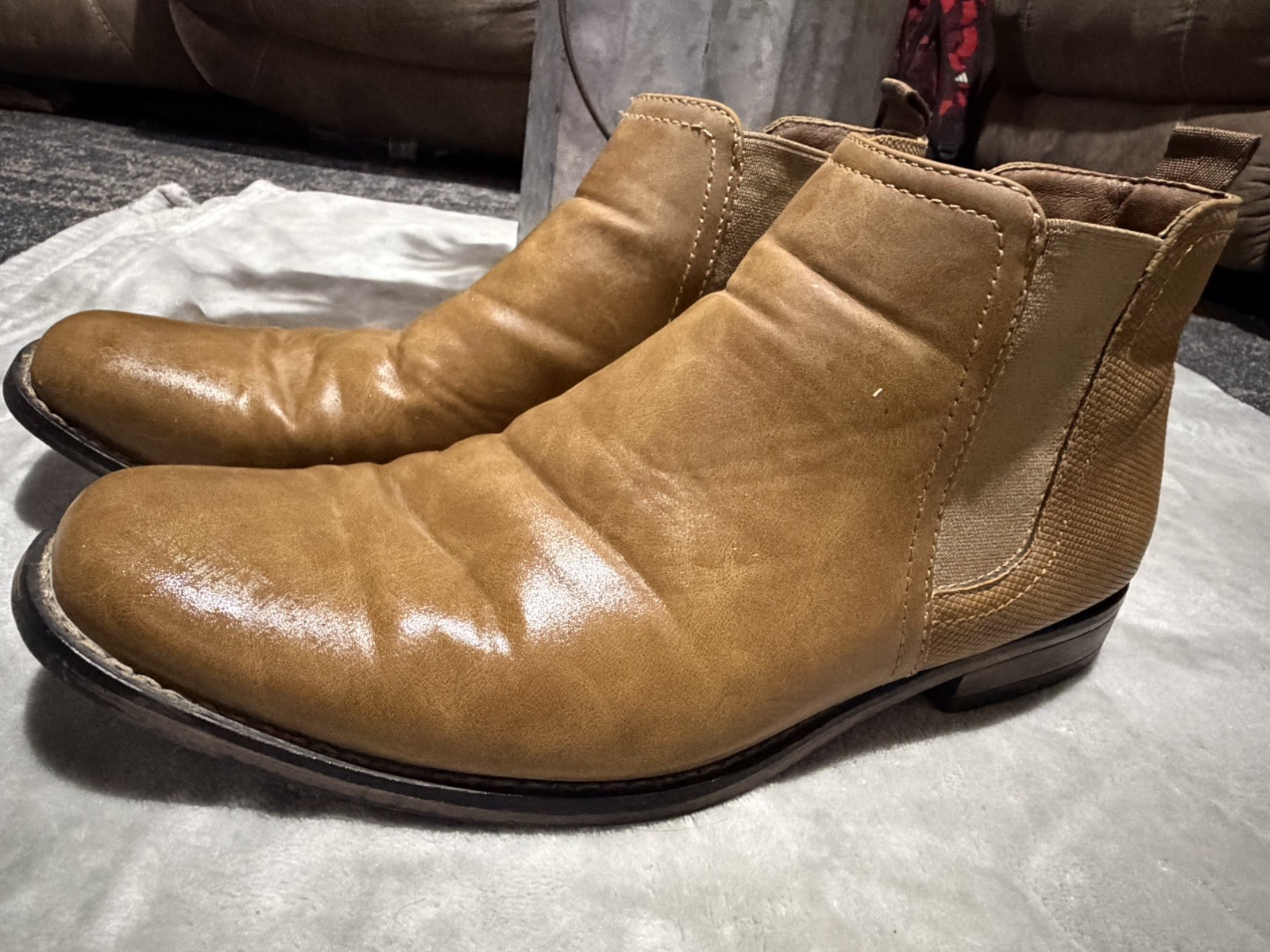 Perry Ellis Portfolio Men’s Tan Chelsea Pull-On Ankle Boots Round Toe US 9