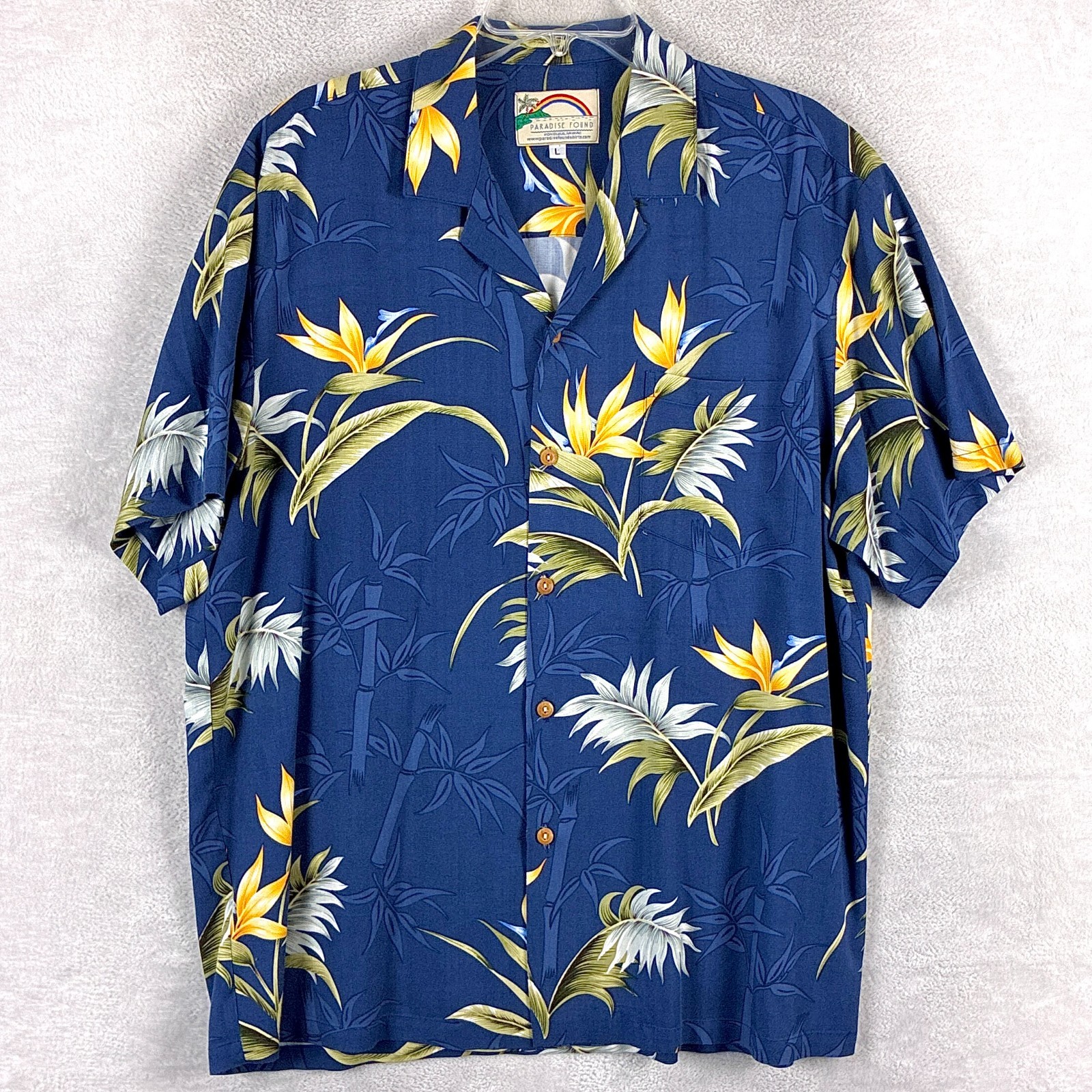 VTG Paradise Found Hawaiian Shirt Mens L Blue Floral Rayon Aloha Tiki 80s USA