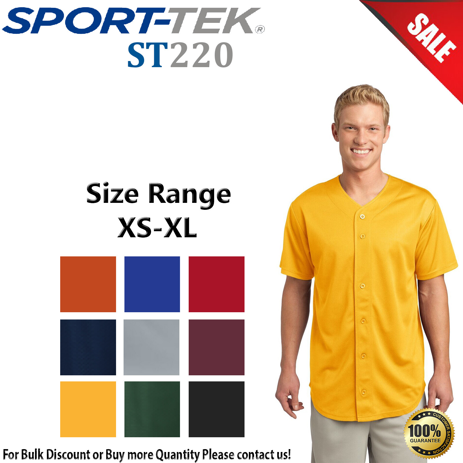 Sport-Tek Mens Short Sleeve PosiCharge Tough Mesh Full-Button Jersey ST220