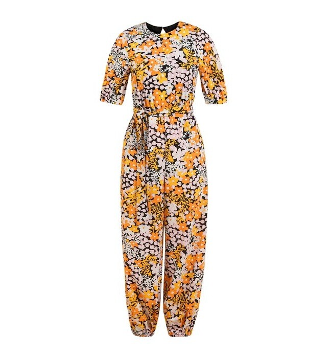 £220 TED BAKER YILENA BALLOON LEG JUMPSUIT WITH OPEN BACK YELLOW/MULTI Sz 0 6 8