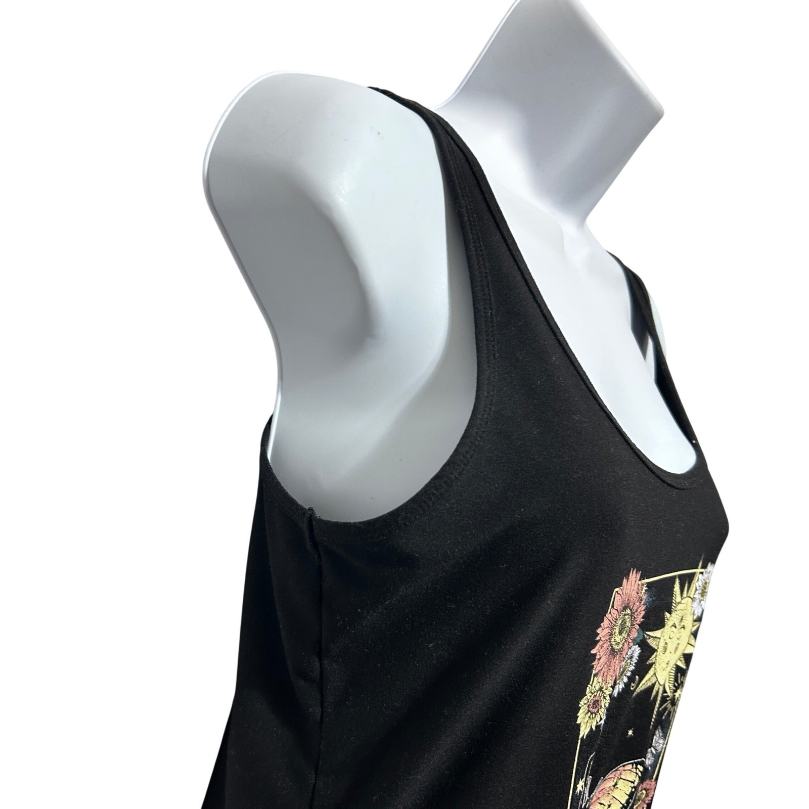 No Boundaries Juniors Tank Top L Black Celestial Butterfly Sun Moon Y2K Fairy