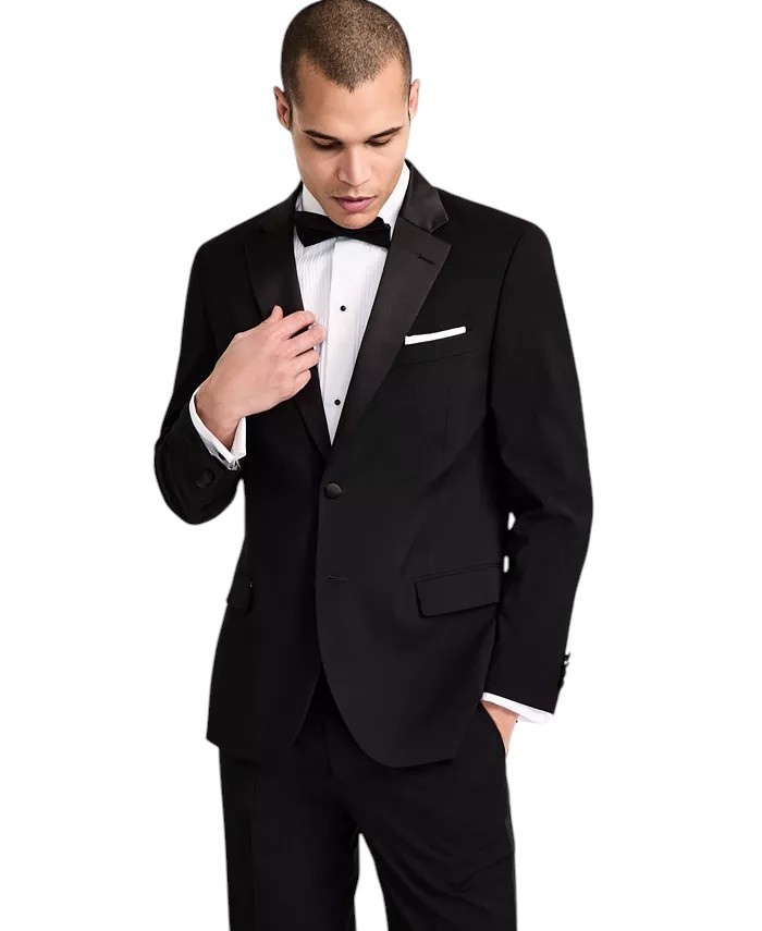 Nautica Mens Modern fit 2 Piece Tuxedo Suit 44 R / 38 Waist Black Solid Stretch