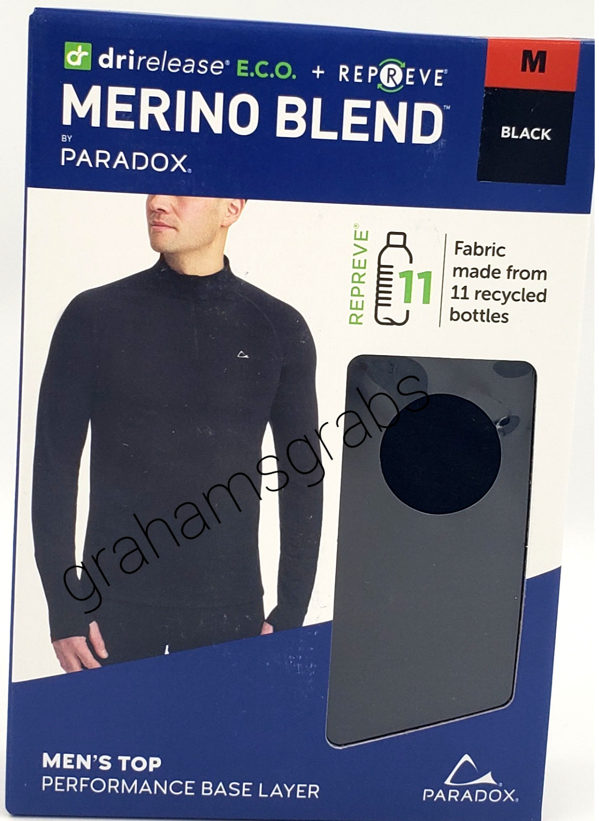 PARADOX MENS MERINO BLEND PERFORMANCE BASE LAYER 1/4 ZIP TOP drirelease M, L, XL