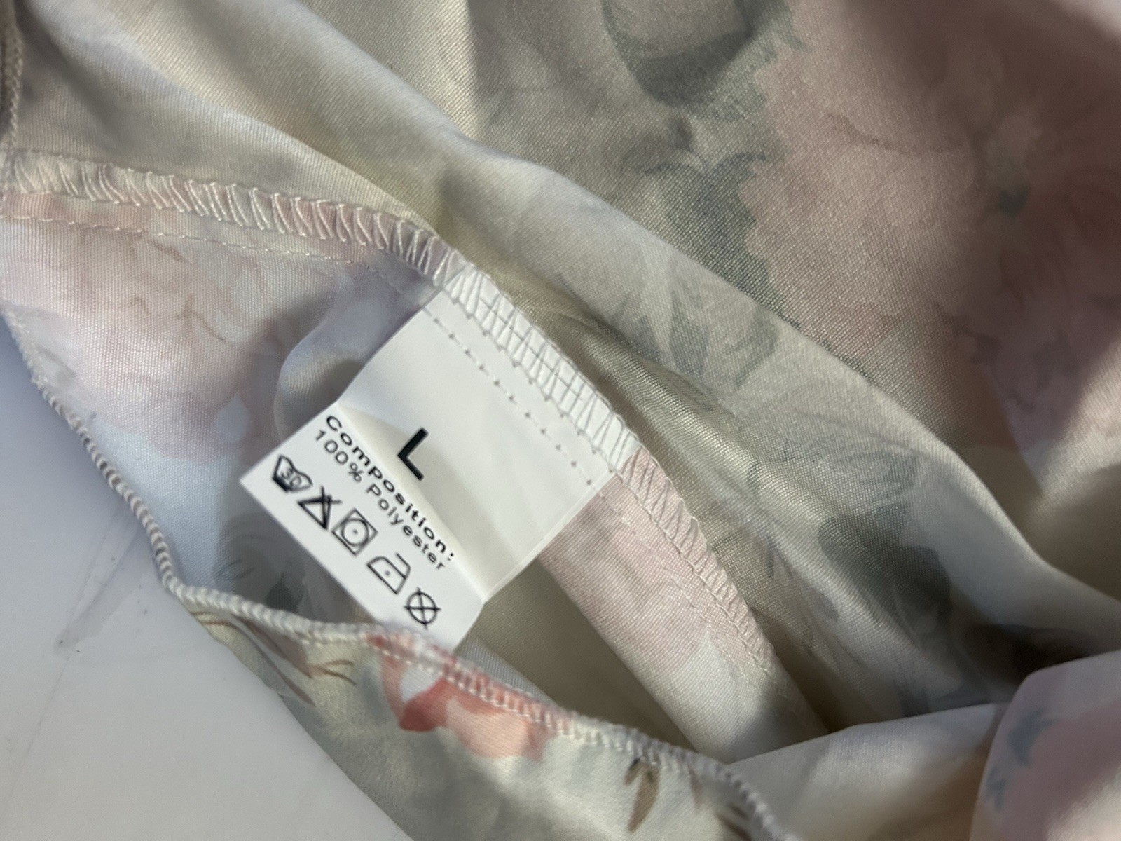Women’s Satin Floral Chemise Nightgown V-Neck Sleeveless L White Pink Green