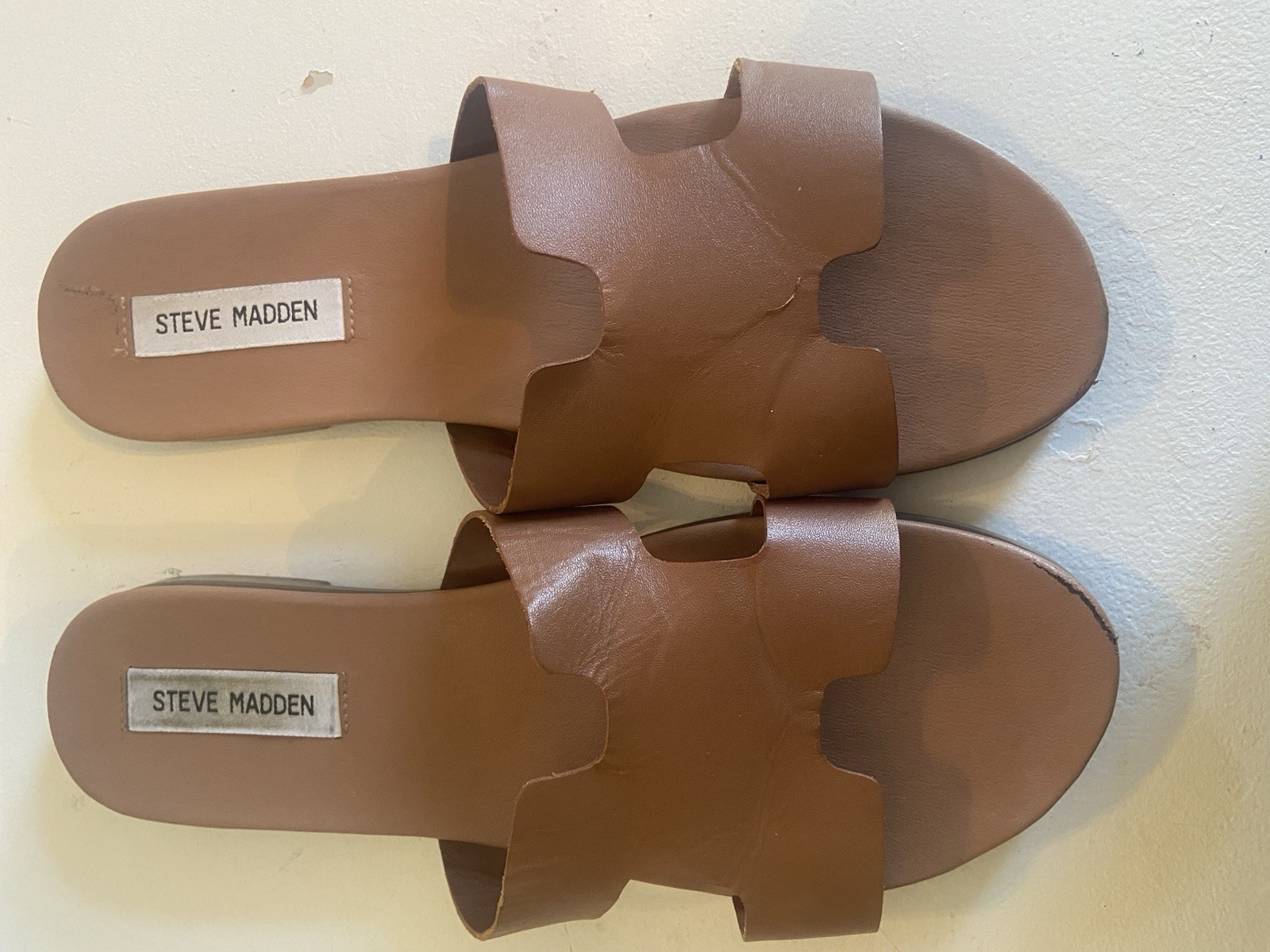 Steve Madden Women’s Brown Leather Slide Sandals Slip-On Wide Comfort Size 10