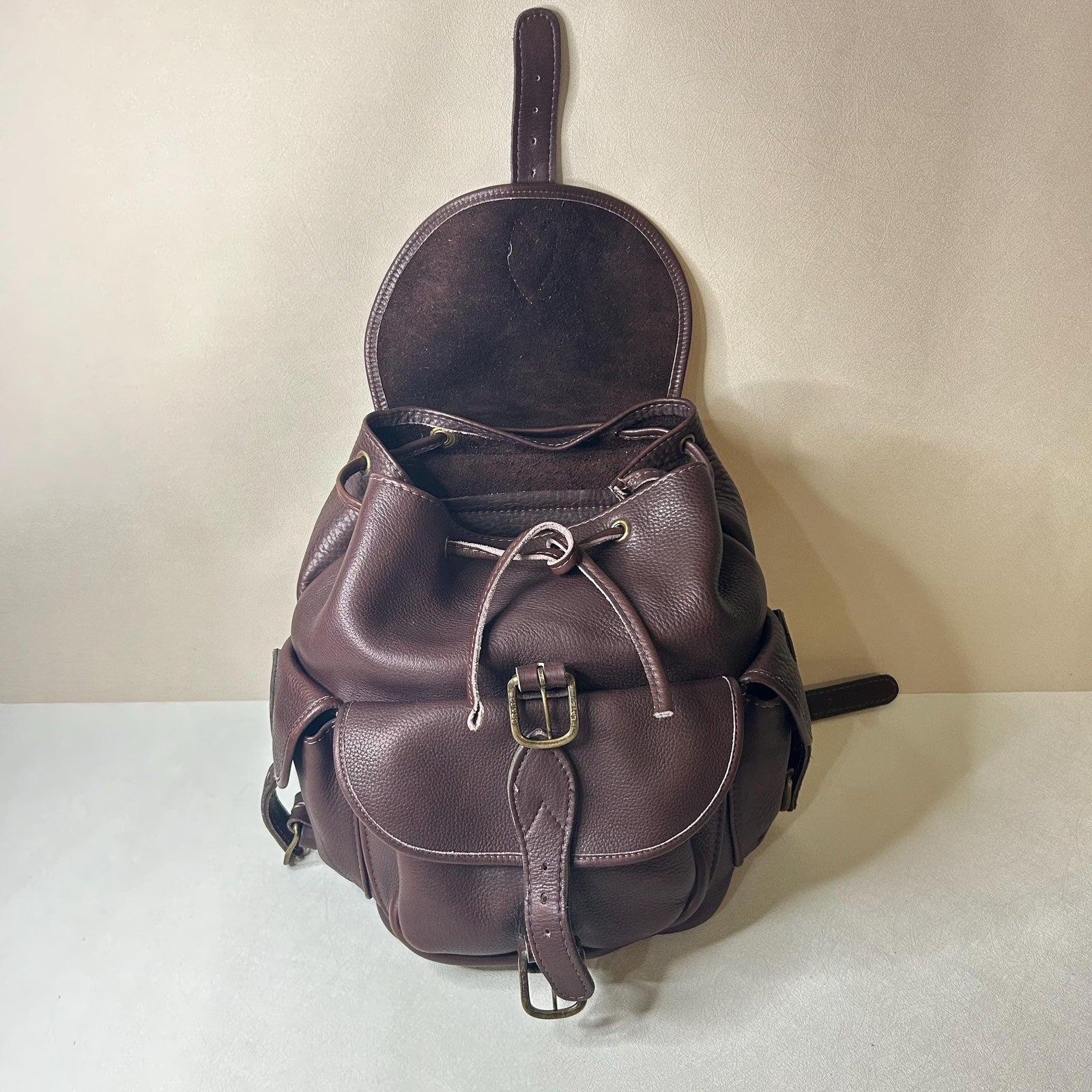 Vintage Style Dark Brown Full Grain Leather Rucksack Backpack