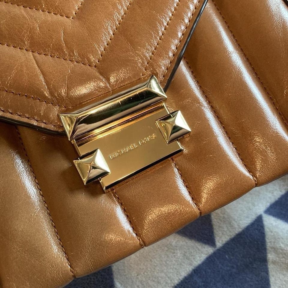 Michael Kors Whitney Medium Quilted Convertible Shoulder Bag in Camel Brown