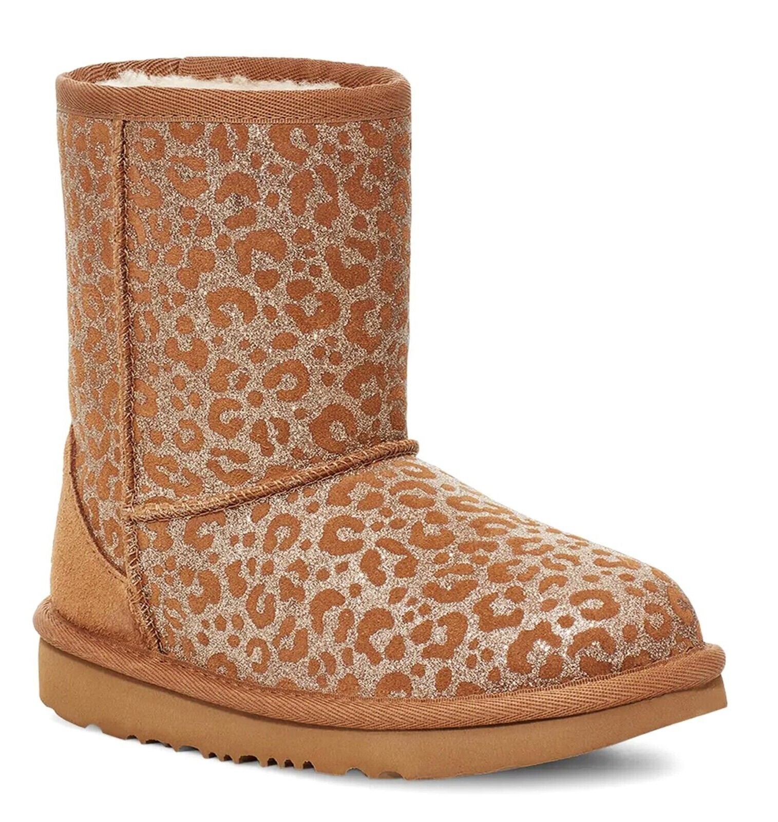 UGG Toddler Girls Classic II Glitter Leopard Suede Wool Lined Boot US 6 / EUR 22