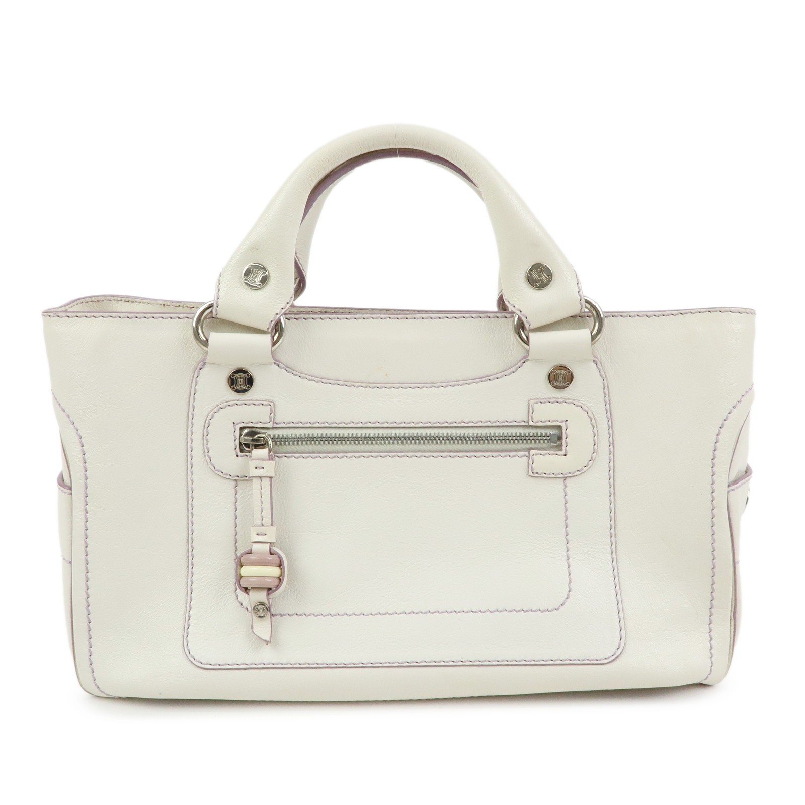 CELINE Macadam Leather Boogie Bag Hand Bag Tote Bag White Purple Auth Used F/S
