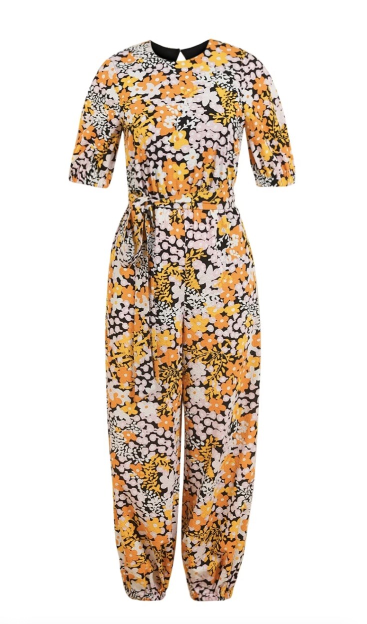 £220 TED BAKER YILENA BALLOON LEG JUMPSUIT WITH OPEN BACK YELLOW/MULTI Sz 0 6 8