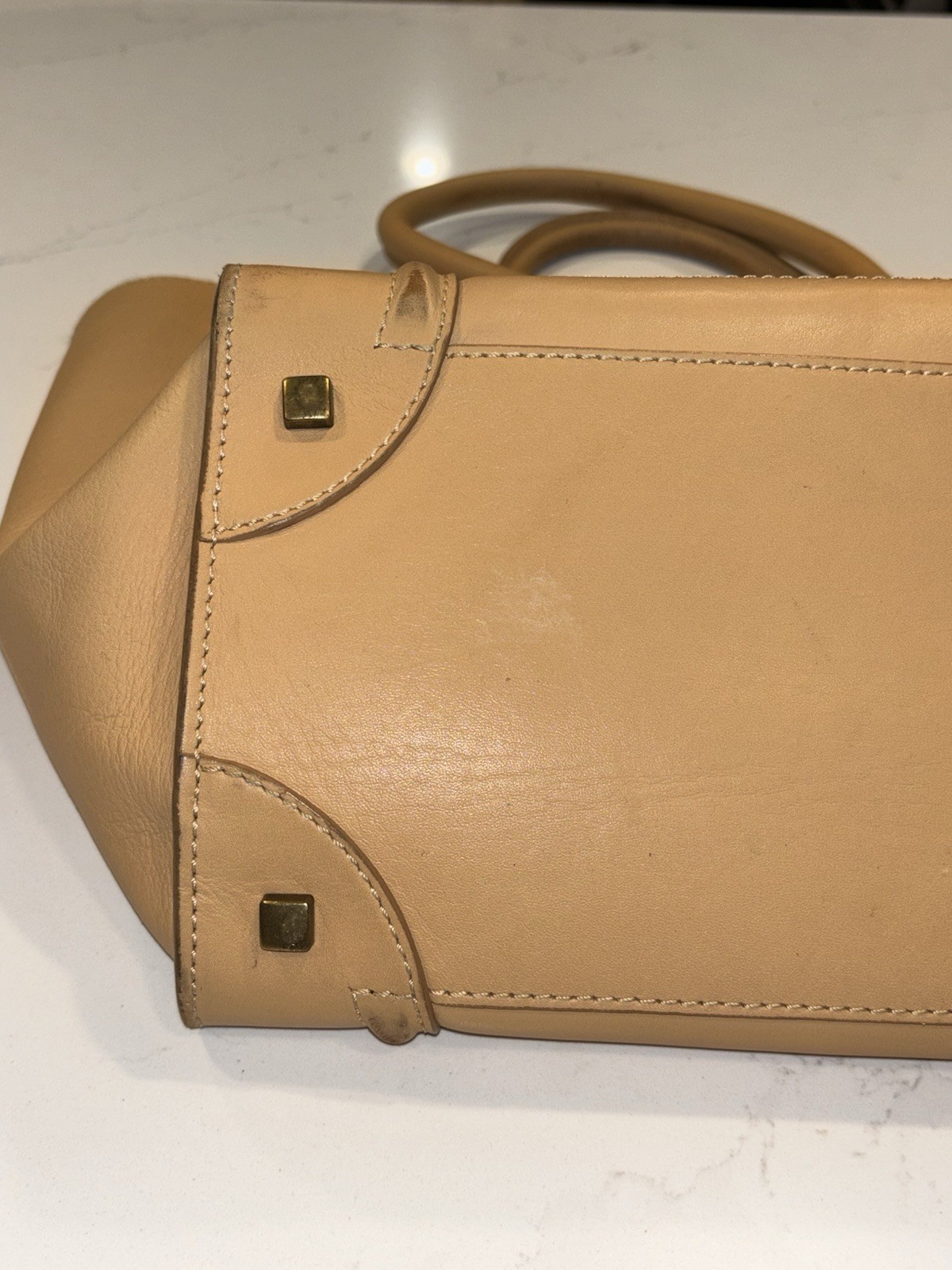 Celine Luggage Phantom Tote Handbag Beige Leather Micro Shopper 12x11x10