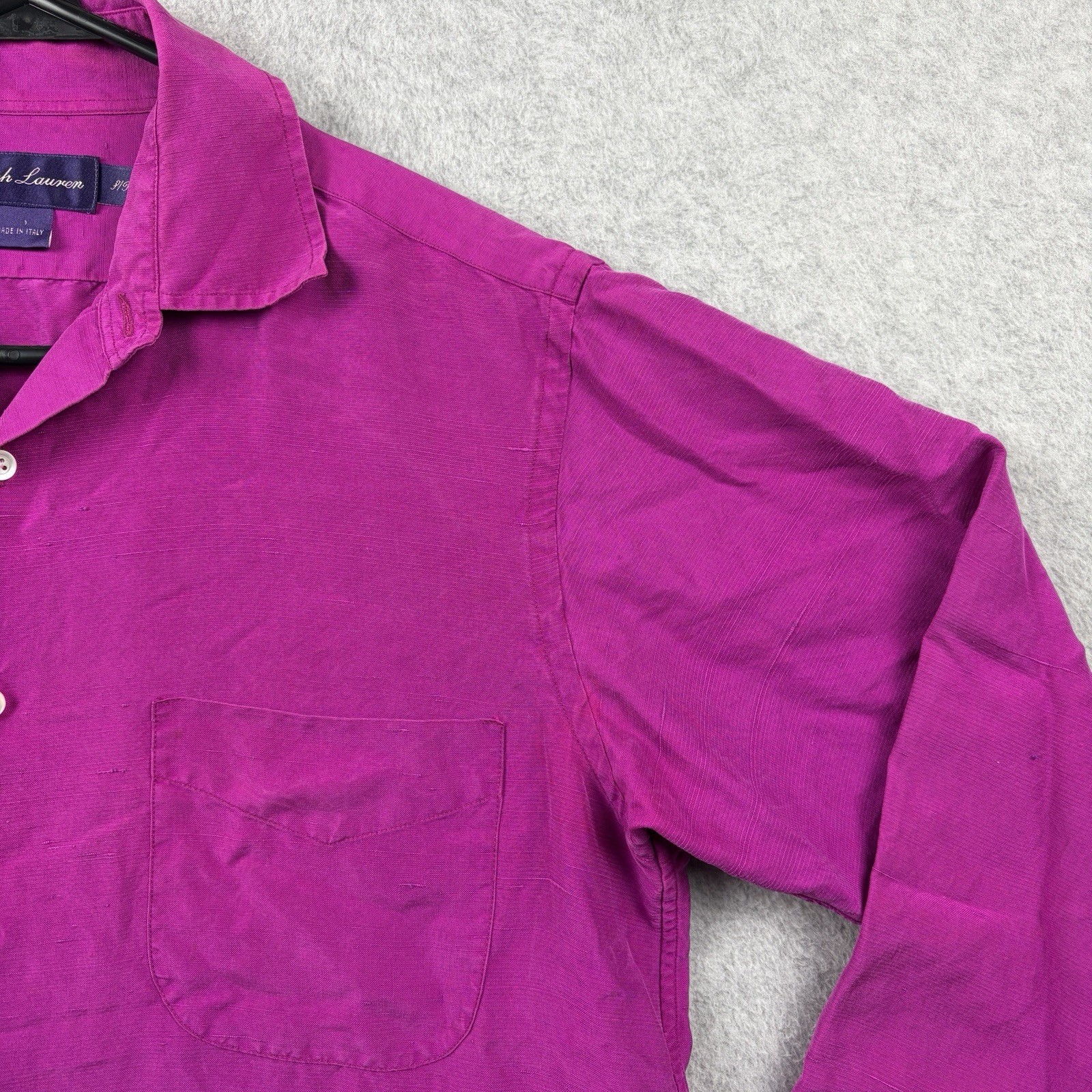 Ralph Lauren Purple Label Button Up Shirt Mens Medium Magenta 100% Silk Italy