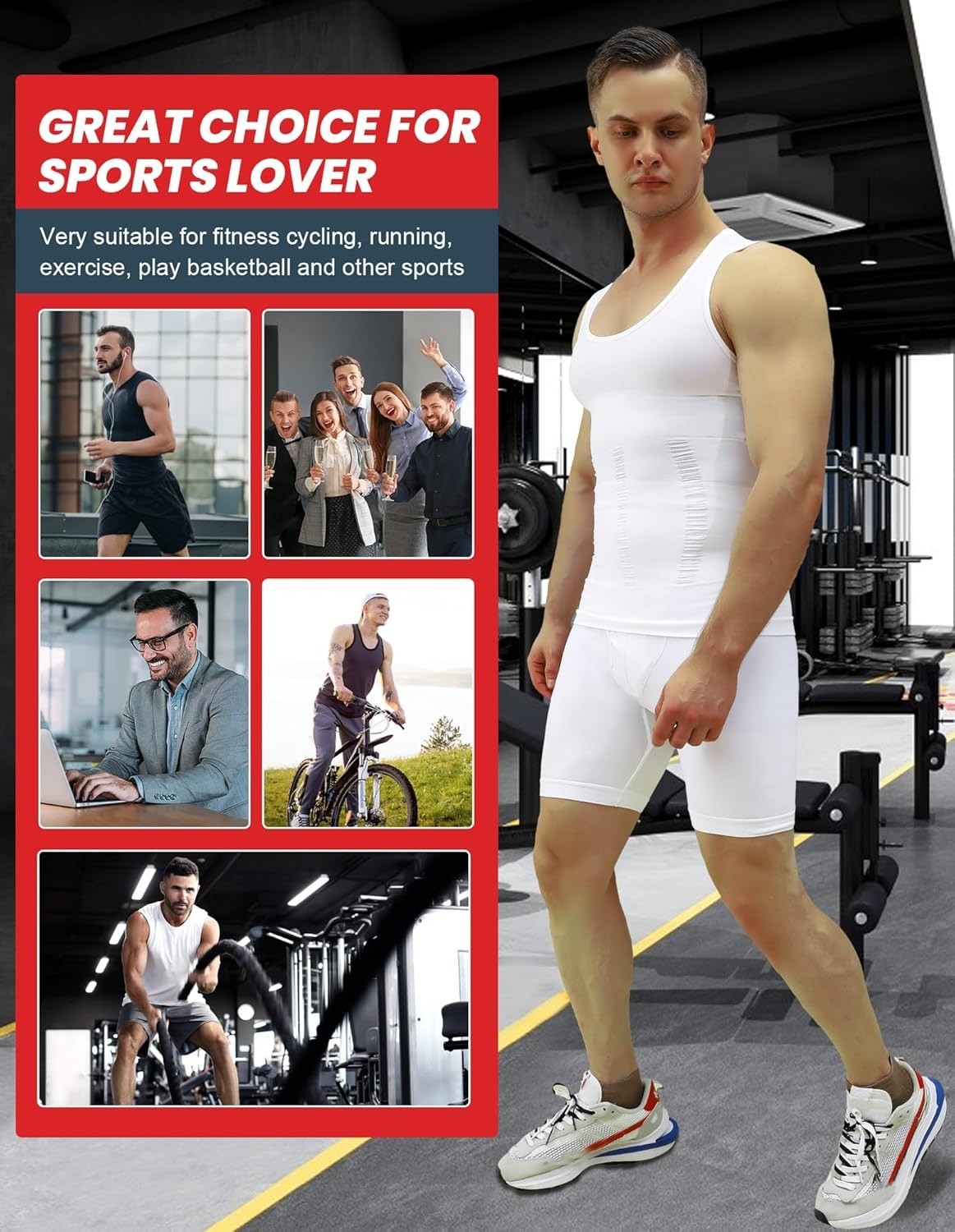 5 Pack Men Body Shaper Slimming Tummy Vest Compression Shirt Tank Top Shapewear