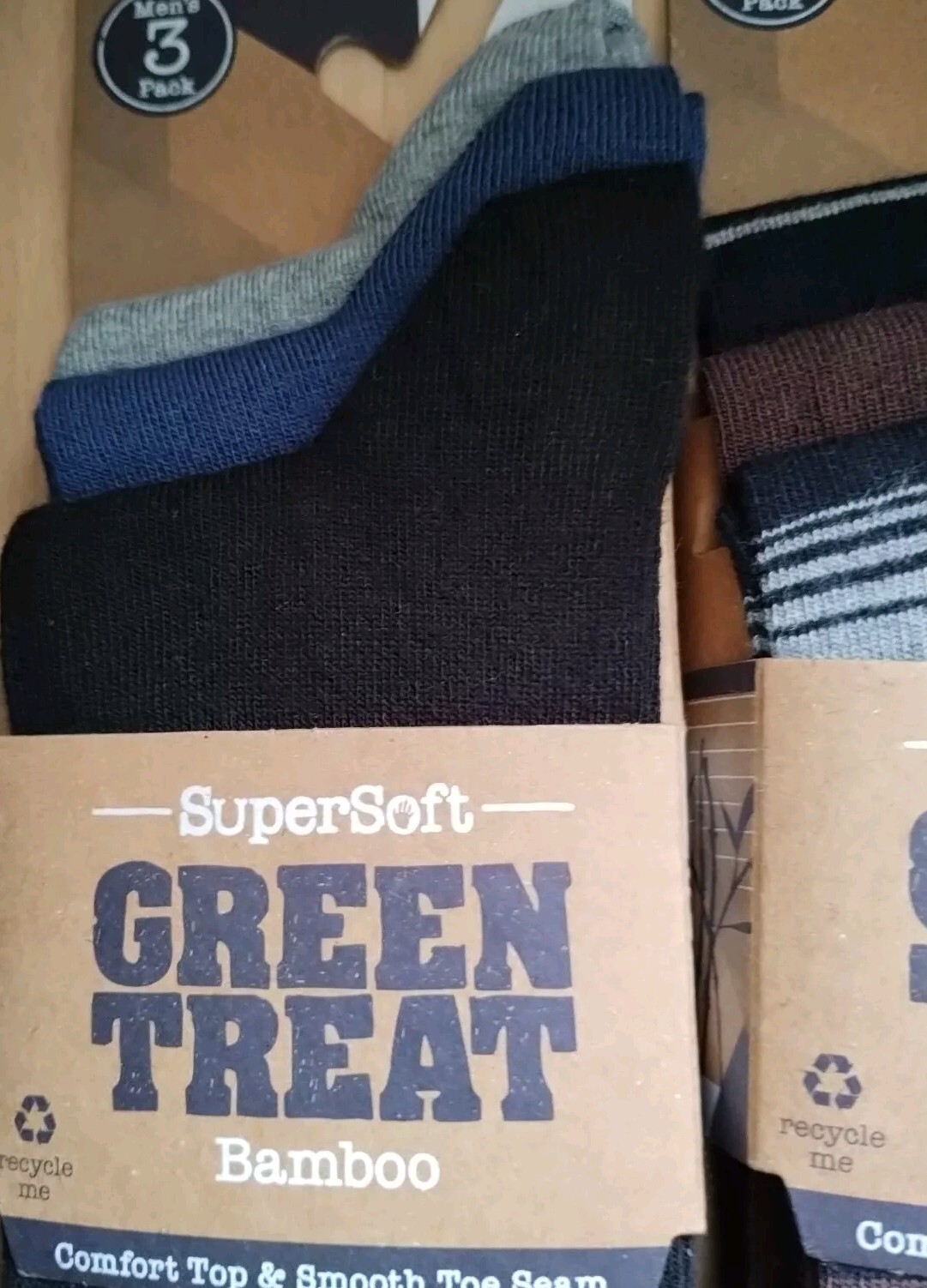 Green Treat Supersoft Bamboo Men’s Socks 3 Pairs UK 7-11