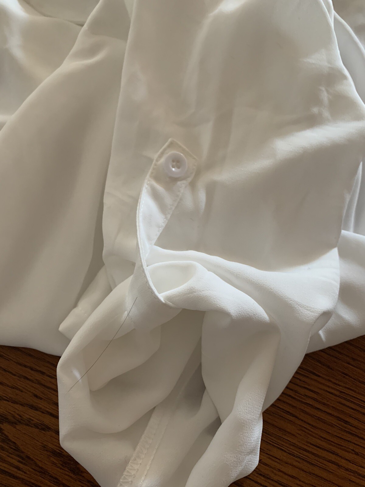 Timeson~ Sheer V Neck White Blouse~Long Sleeved With Roll Up Option~Sz Small NWT