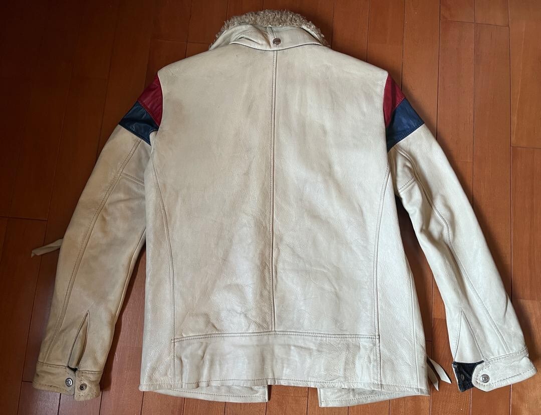 Schott Leather Boa Fur Collar Riders Jacket Blouson Men Size M Plaid