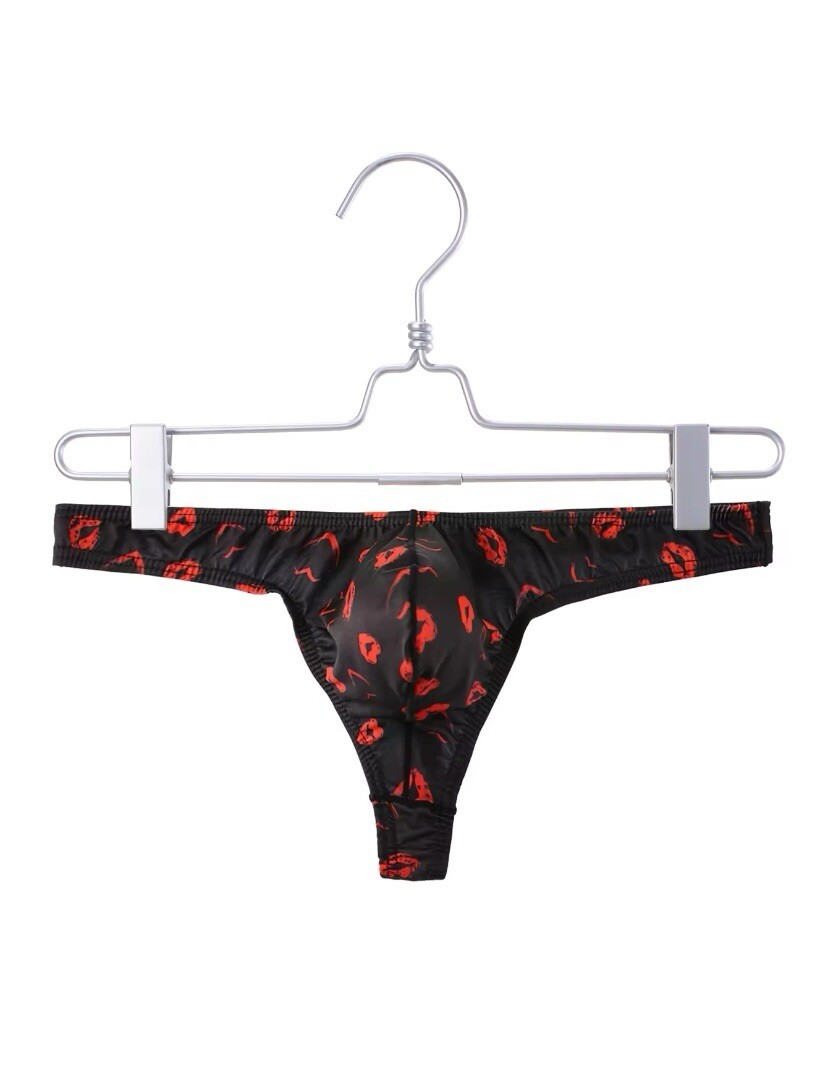 Mens Kiss Pattern Black Thong. Size XL (See Details)