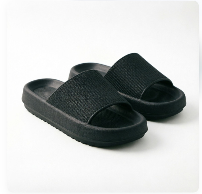 Women’s Black Platform Slides – Soft Cushion Casual Slip On Shoes Size 5.5 EU36