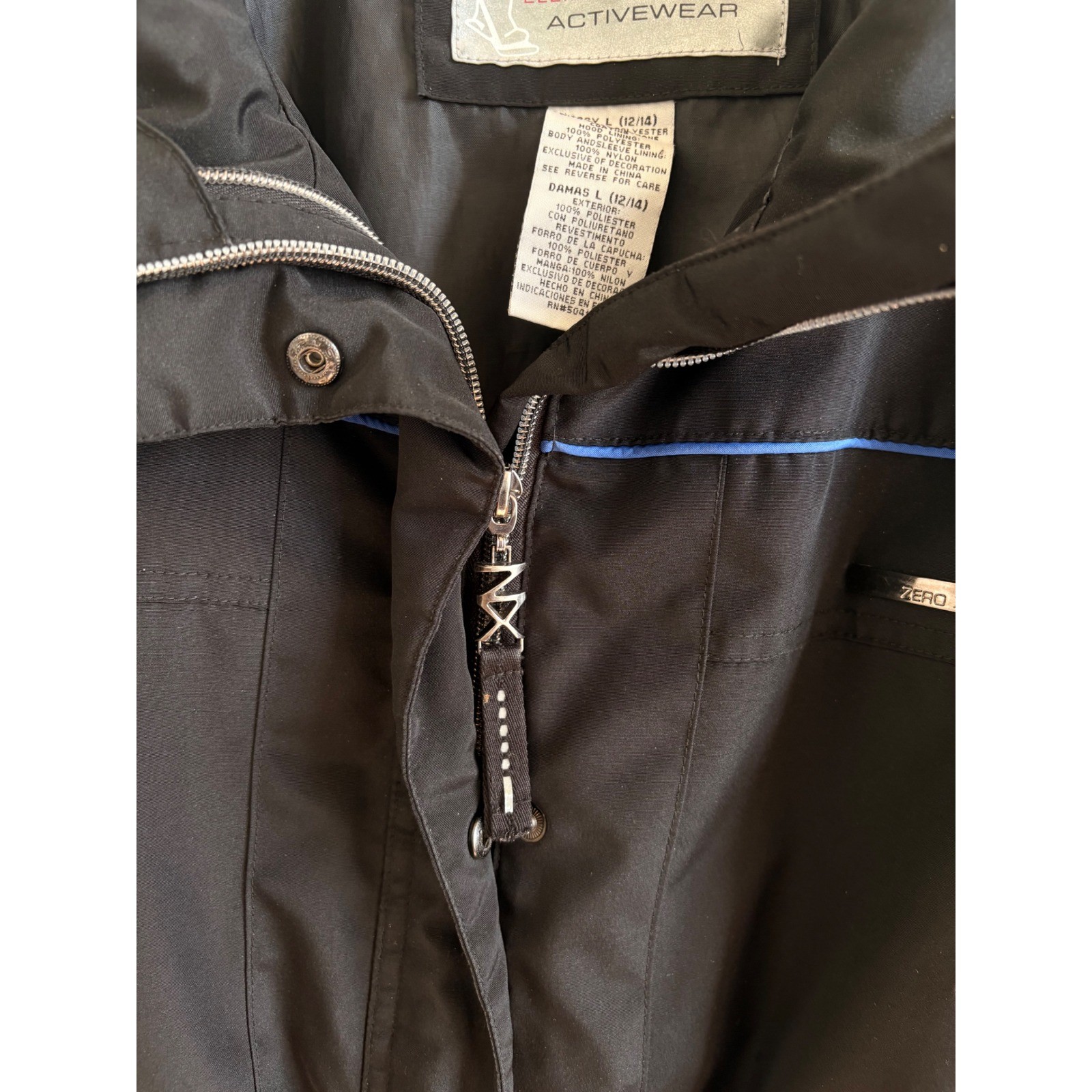 ZeroXposur Womens Black Blue Element Protector Activewear Ski Jacket Lg 12/14