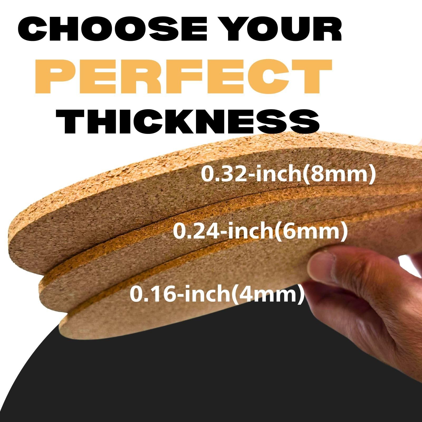 Cork Insoles, Flat Shoe Inserts, Natural 9.8～12.2inches/4mm(0.16 Inch), Brown