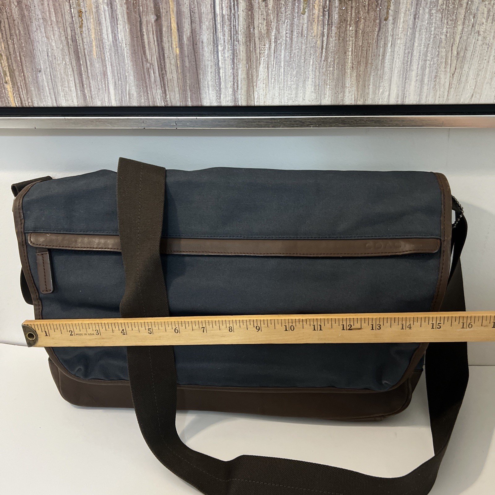 COACH Camden Messenger Bag Brown Grayish-blue Canvas Leather Trim 70829