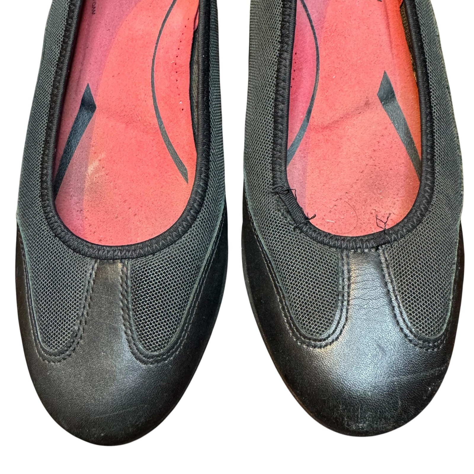 ECCO Shoes Womens Size 9.5 Black Leather Mesh Ballet Flats Comfort Casual