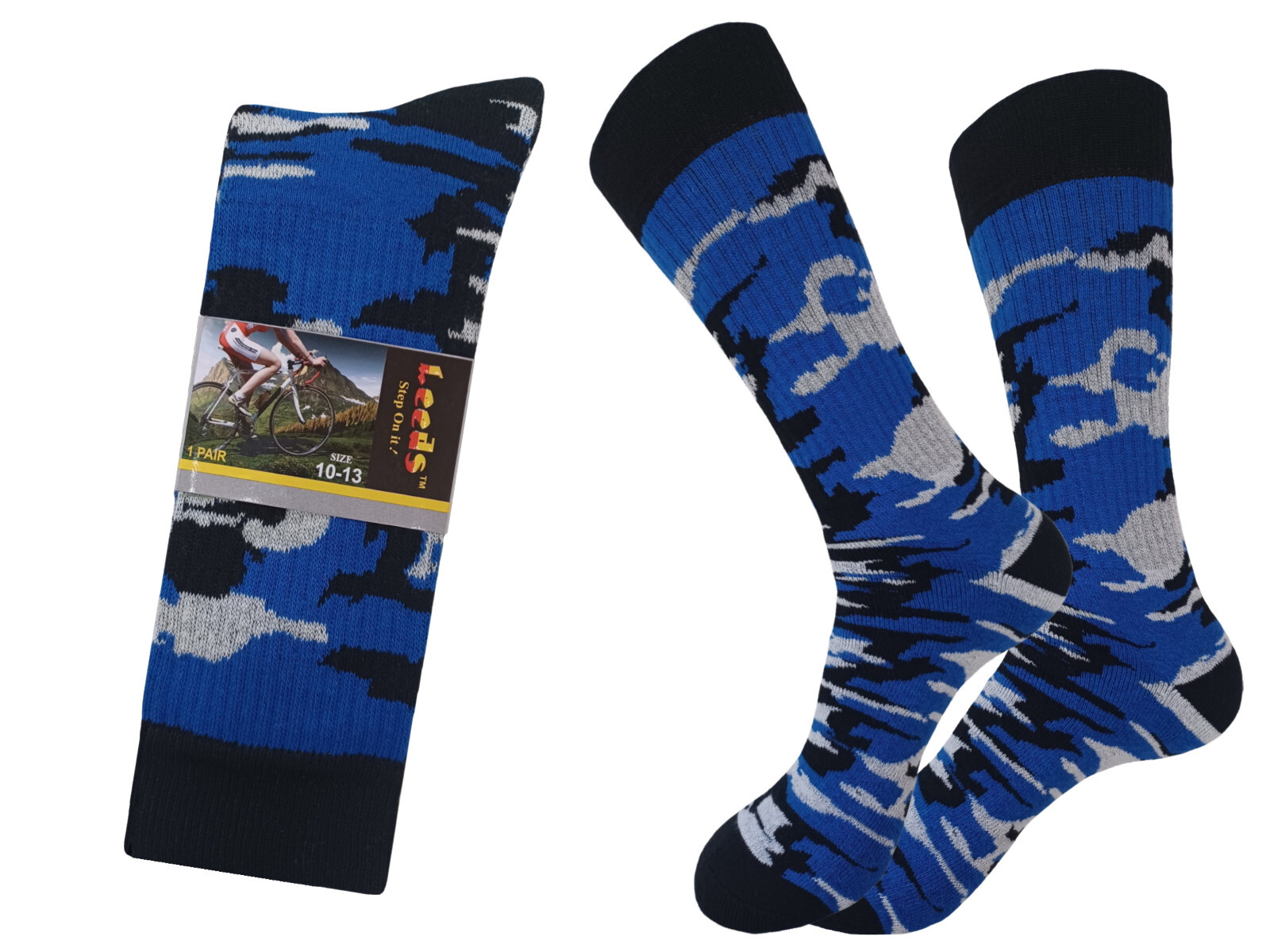 6 PAIR COTTON CAMO HIKING CREW SOCKS SIZE 10-13 TRUE TO SIZE FULL CUSHION