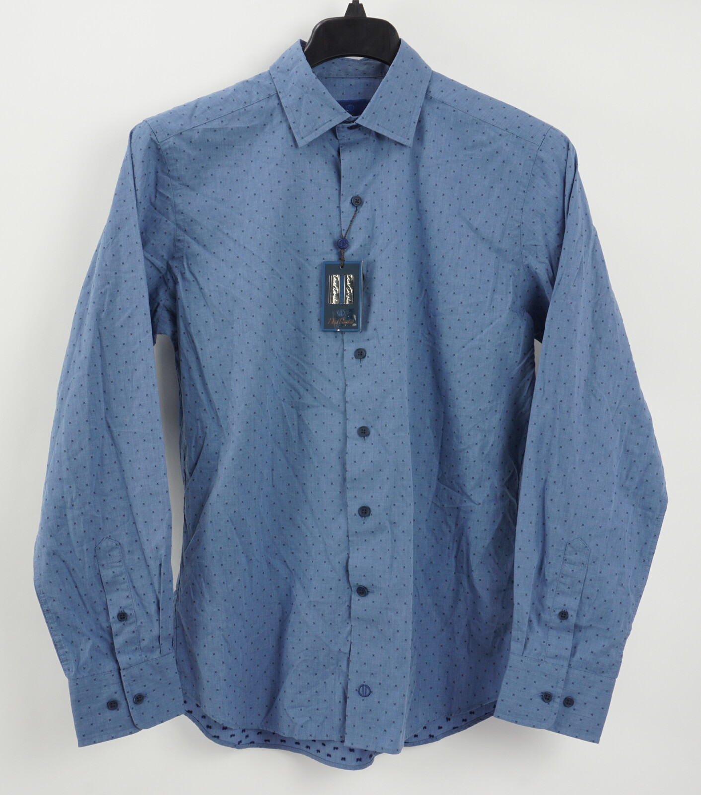 New David Donahue Heathered Dobby Fusion Shirt Men’s Medium Poplin Denim Blue
