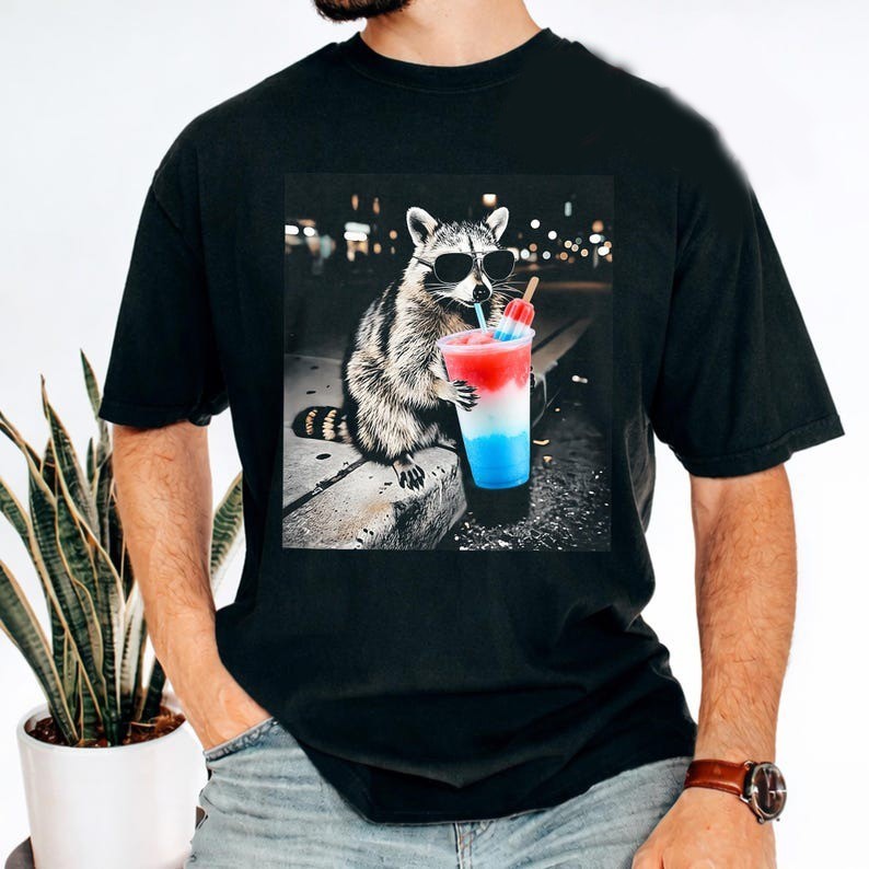 4th of July Raccoon Drinking Patriotic Slushie Comfort Colors Shirt