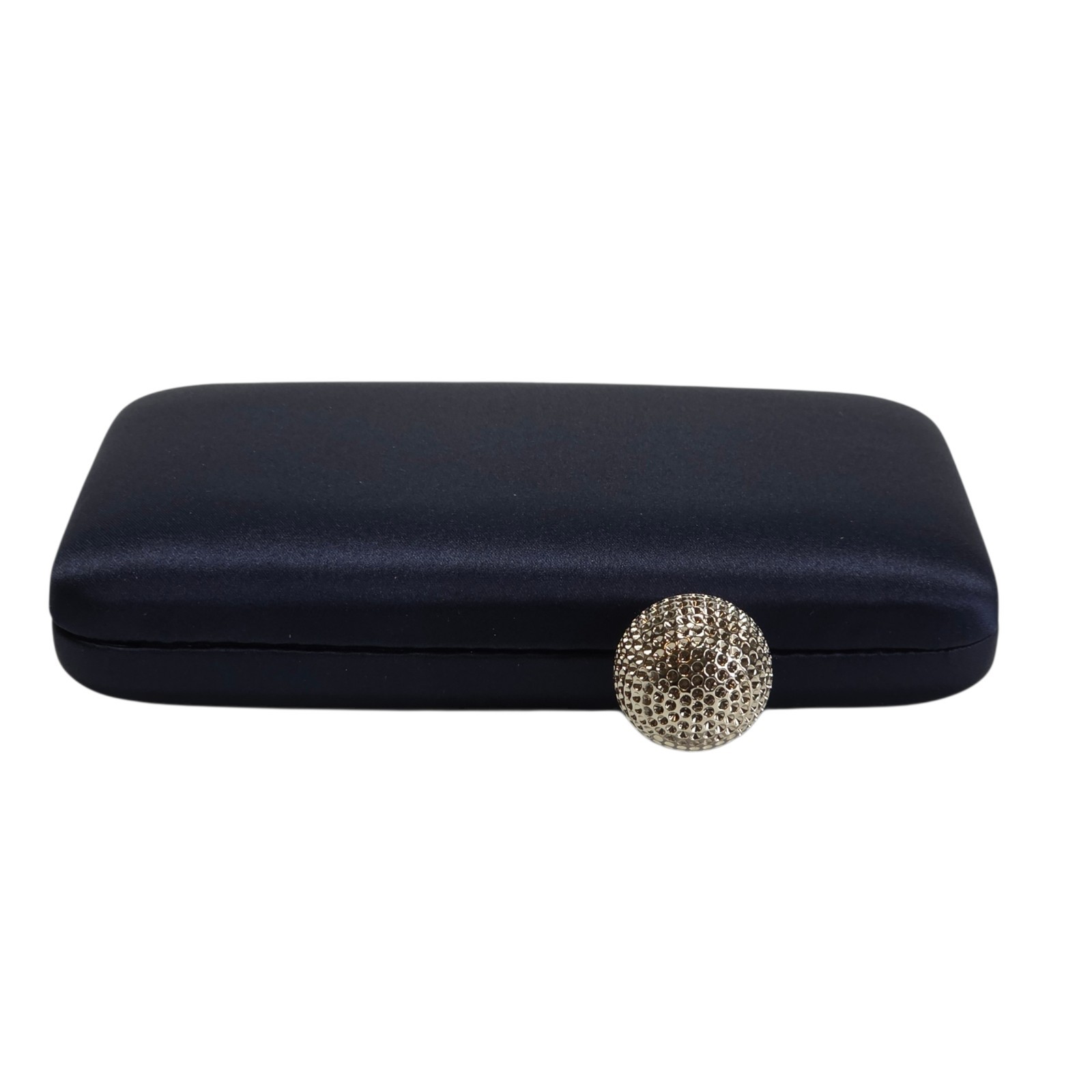 Nina Crystal Clasp Satin Minaudiere Evening Clutch Navy NWT