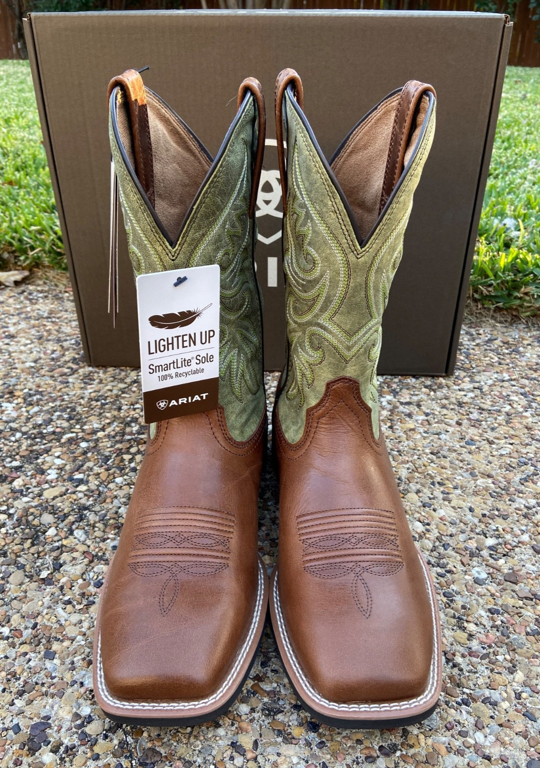 New Men’s ARIAT “SLINGSHOT” Tan/Green Leather 11″ Western Cowboy Boots 10053630