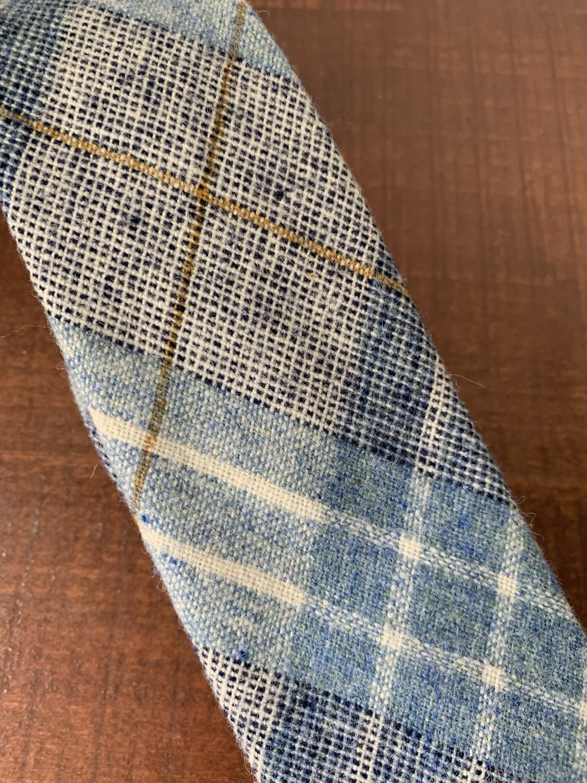 Men’s Vintage Necktie Plaid Wool Blend Shades of Blue Fathers Day Old Money Tie
