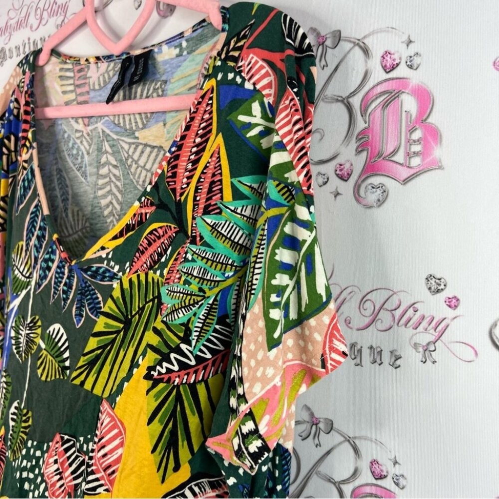 Cynthia Rowley tshirt tee tropical abstract floral Multicolor Leaf Print Blouse