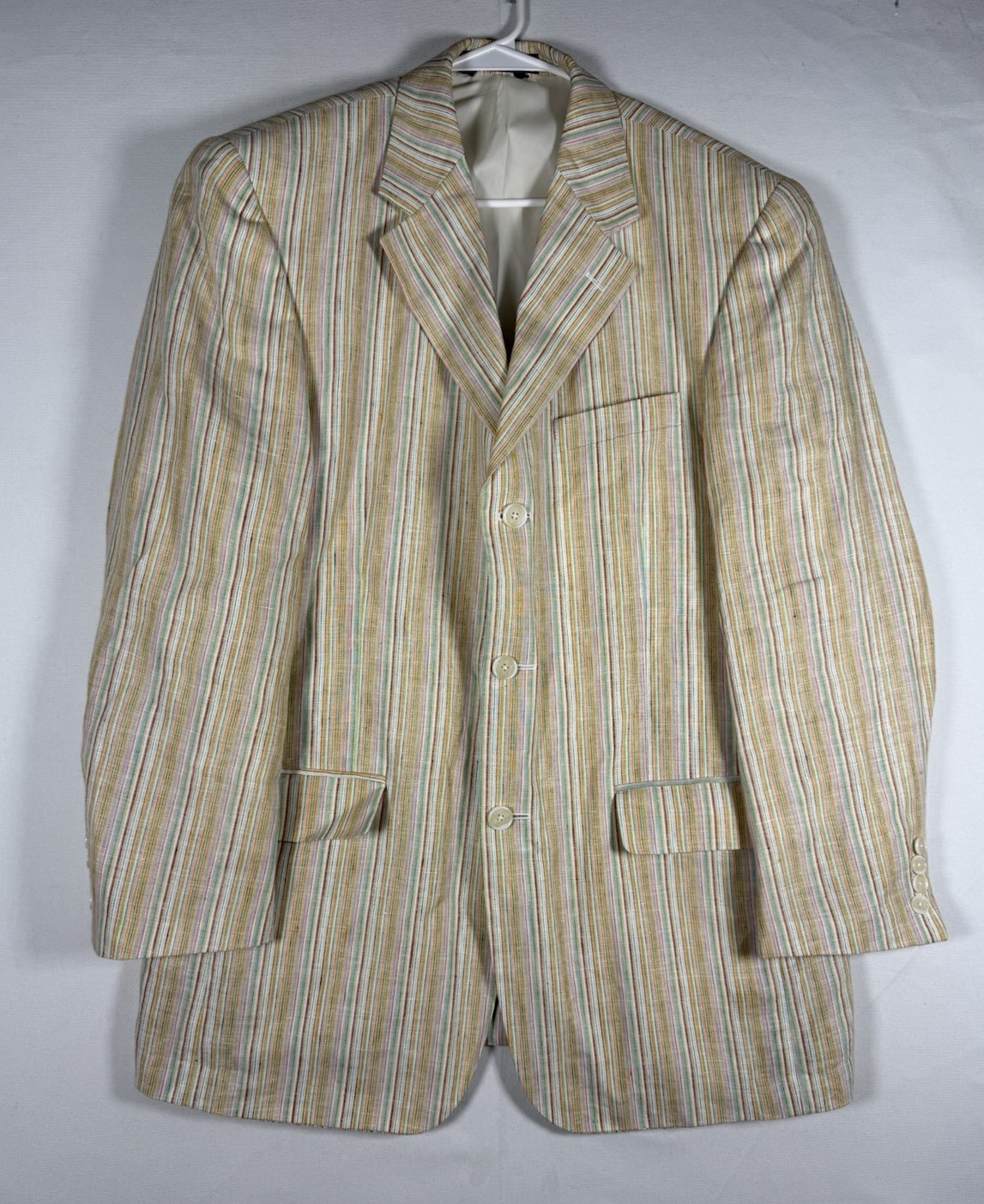 Haspel Sports Coat Men’s 40R 100% Linen 3-Button Blazer Multicolor Stripe